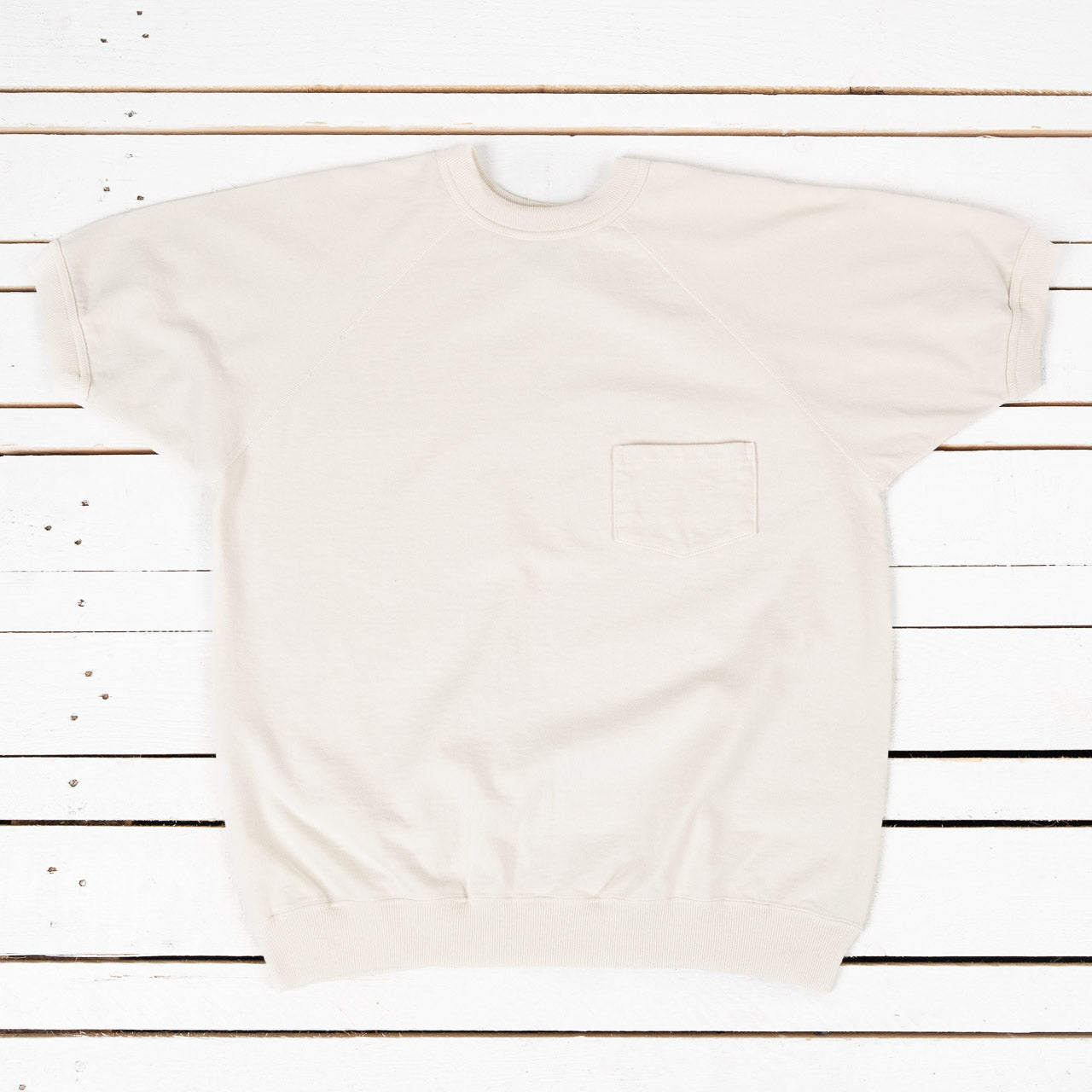 Short Sleeve Pocket Sweatshirt Cream