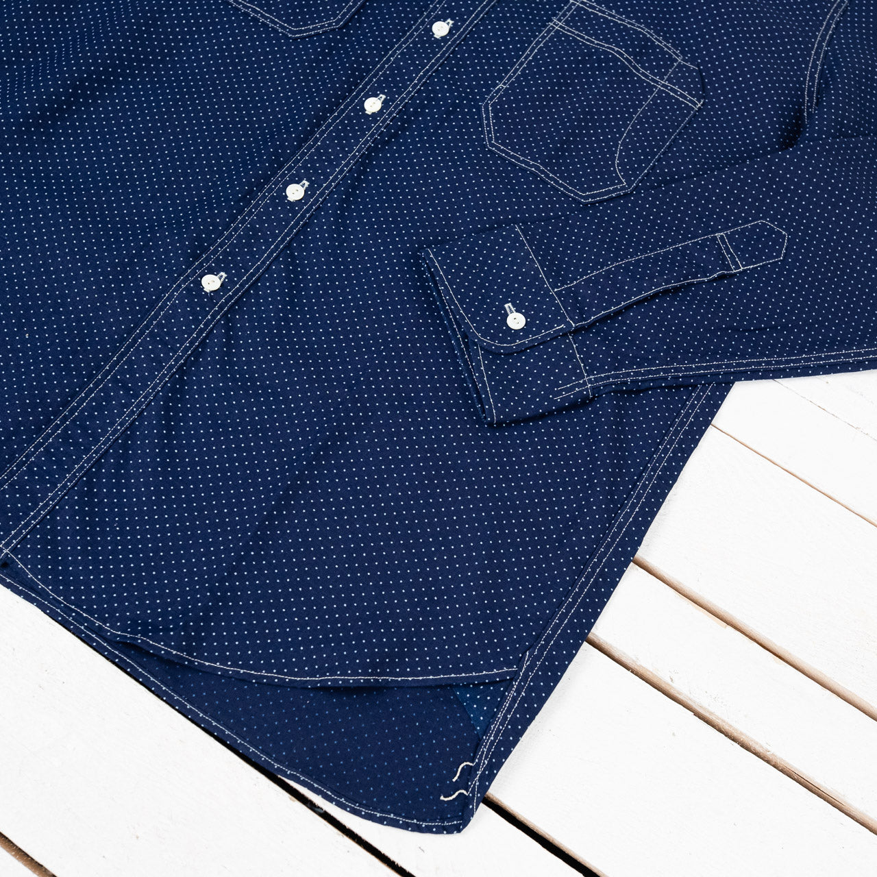 Wabash Dot Print Shirt Round Collar Indigo