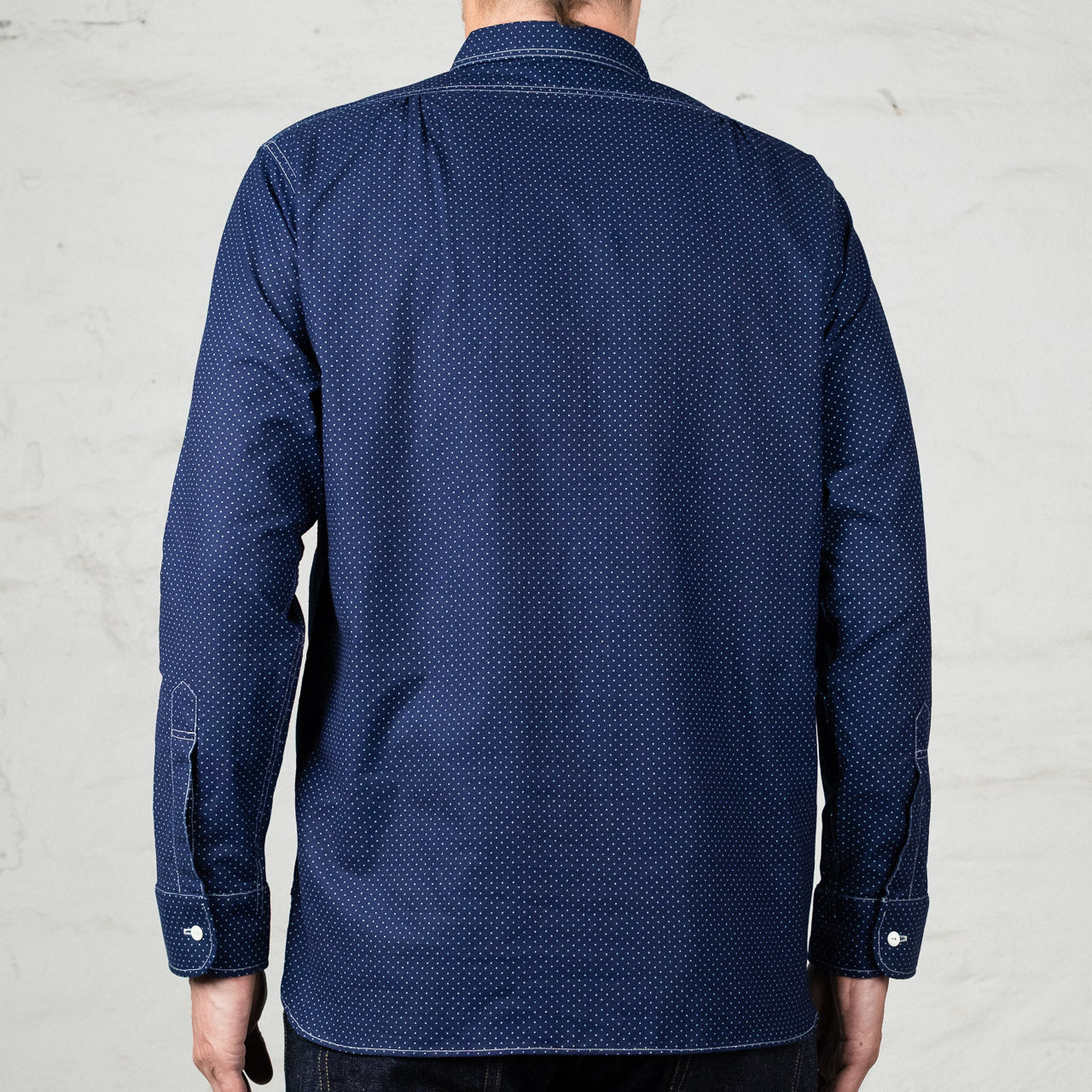 Wabash Dot Print Shirt Round Collar Indigo