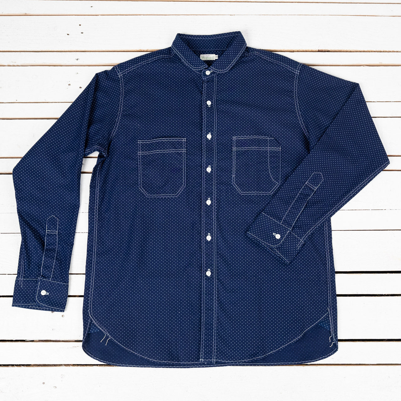 Wabash Dot Print Shirt Round Collar Indigo