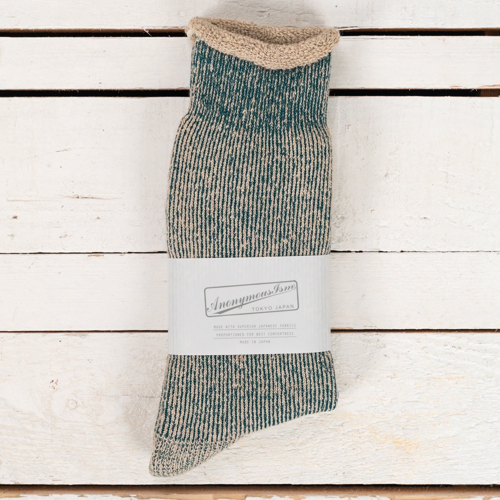 Hemp Thich Pile Crew Socks Khaki Melange