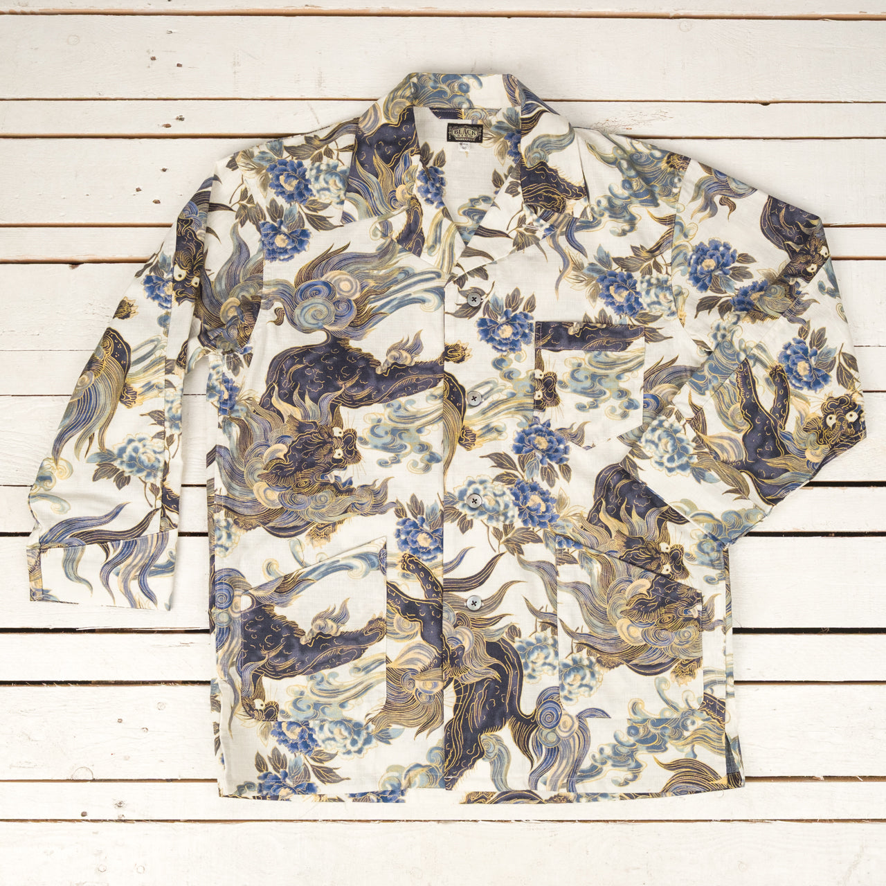 Chemise de nuit japonaise Lion et Pivoine blanc sel