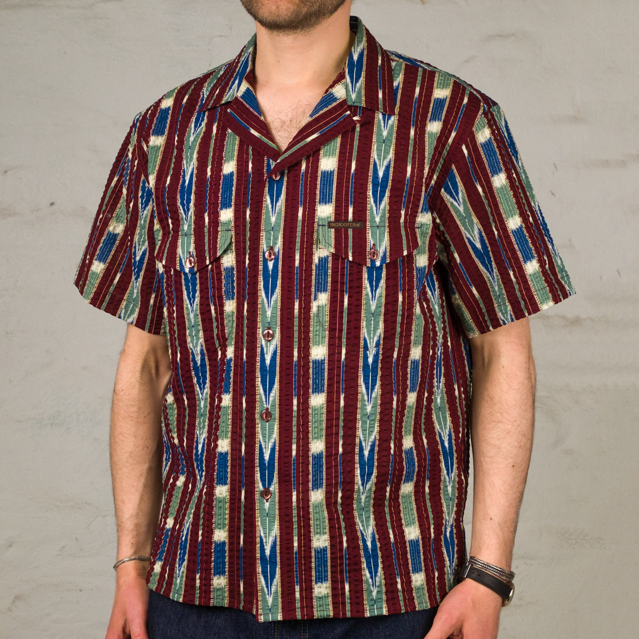 Deville Printed Seersucker Shirt Wine / Ecru