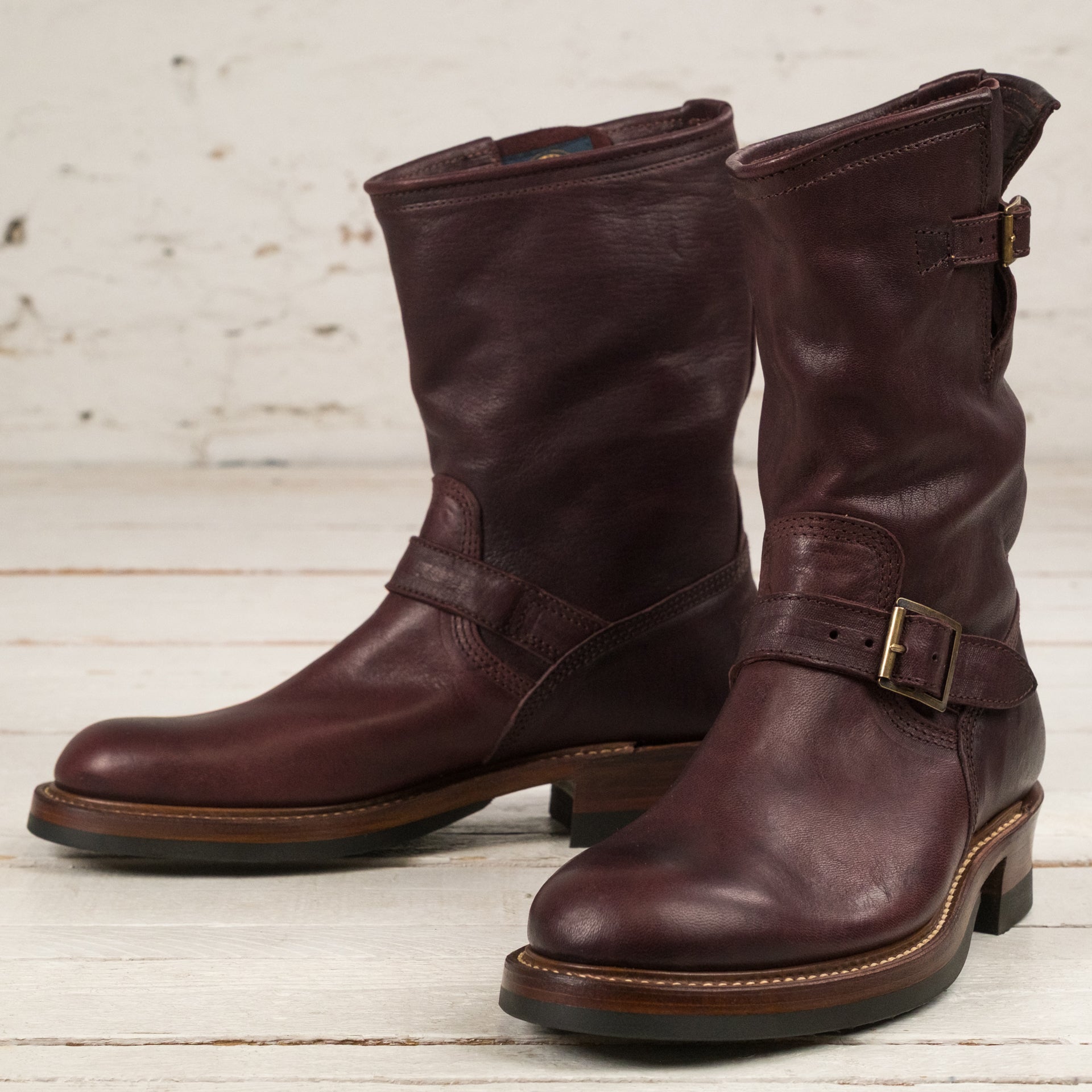 LK-003 Engineer Boots Ezo Shika Deerskin Burgundy