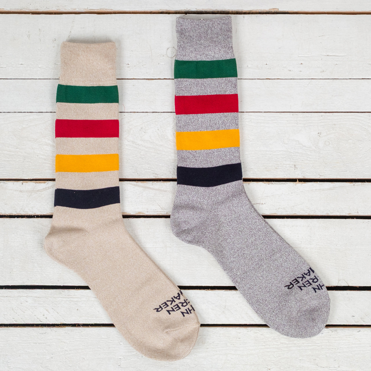 10" Cotton Socks Stripe 2Pack Gray / Beige