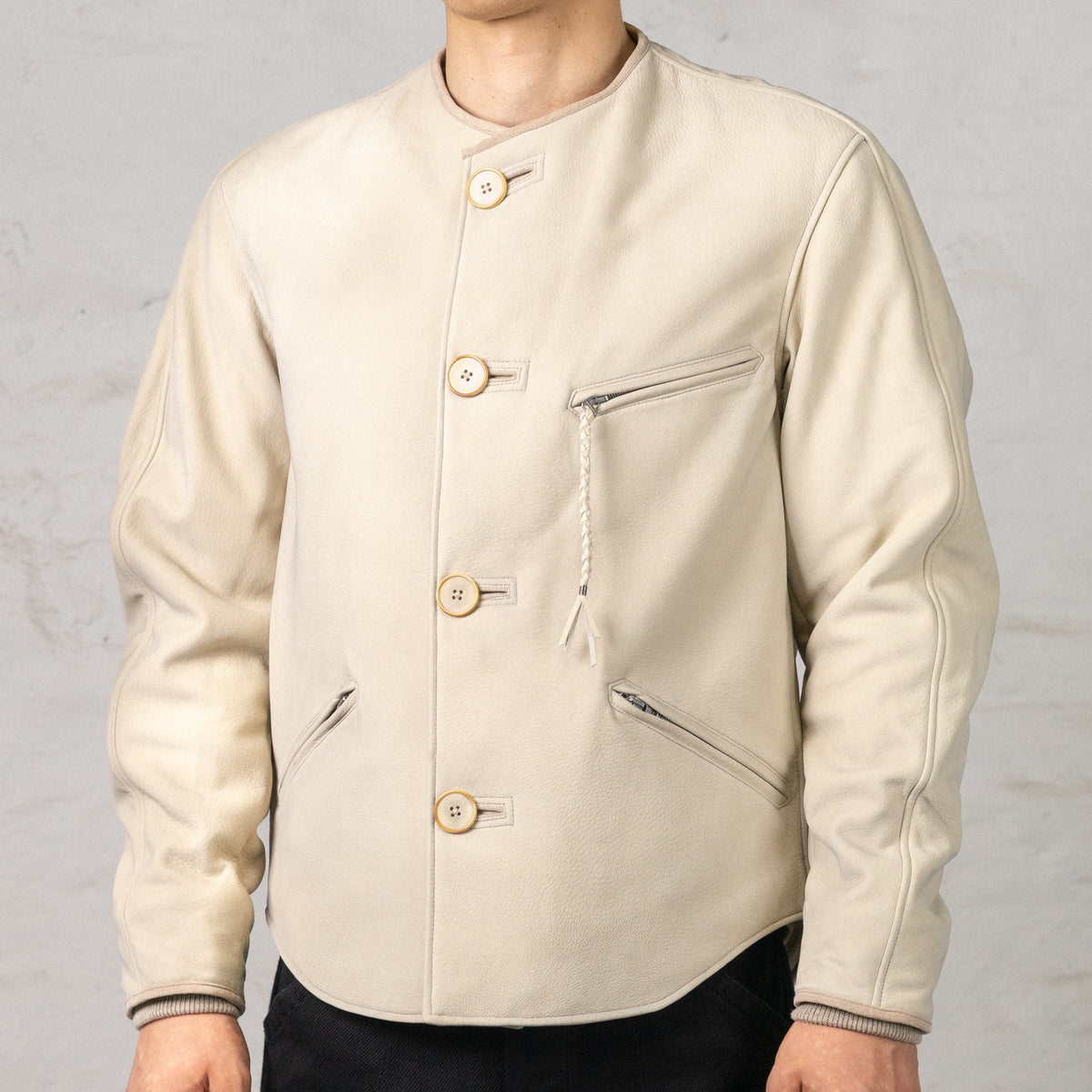 Motorcycle Jacket Genuine Goat Off-White