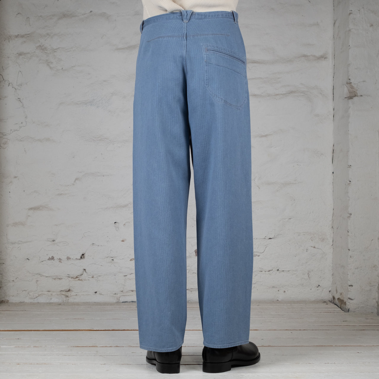 Pleat Denim Trousers Lightweight Herringbone Denim Light Indigo