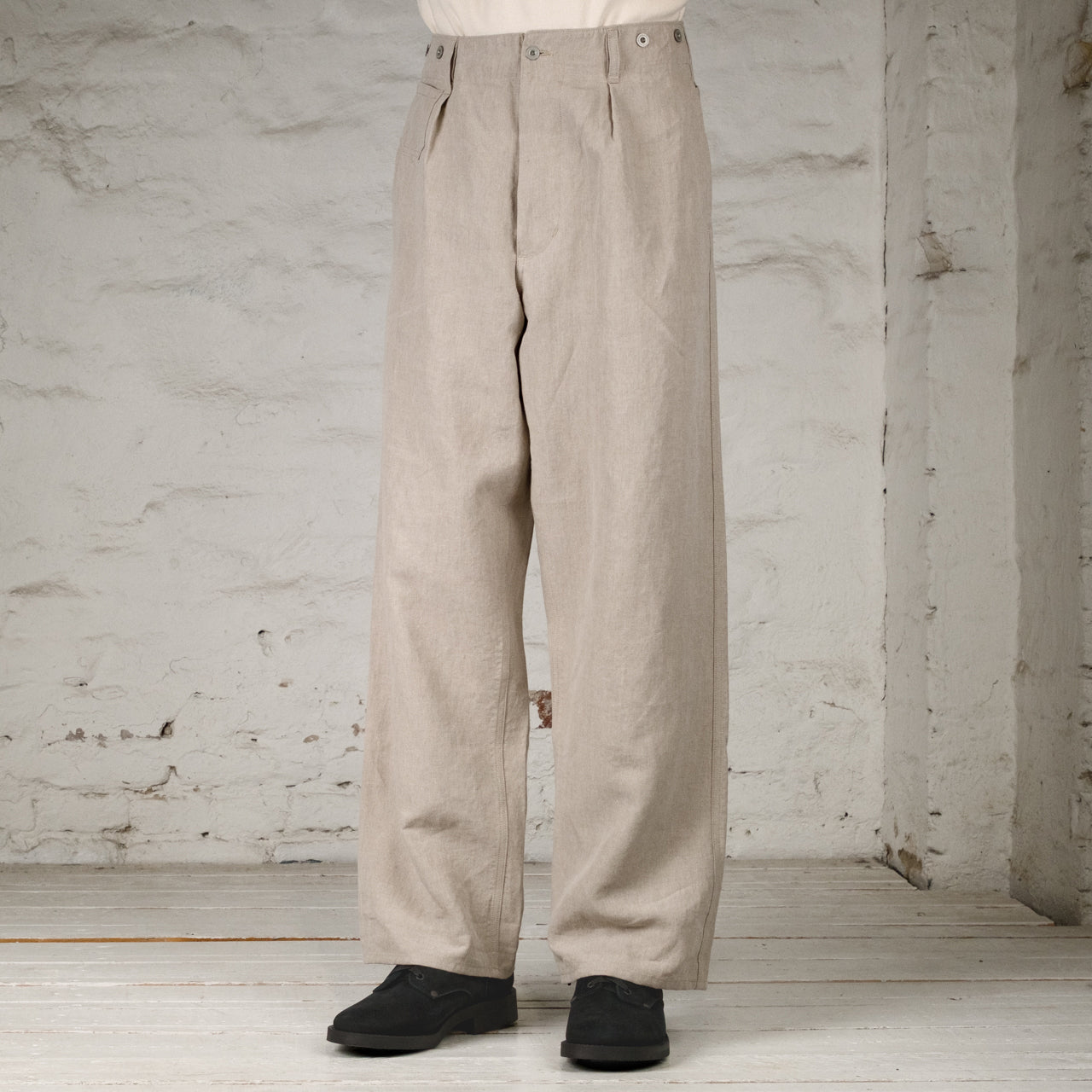 30s French Work Pants Linen Nidom Ivory