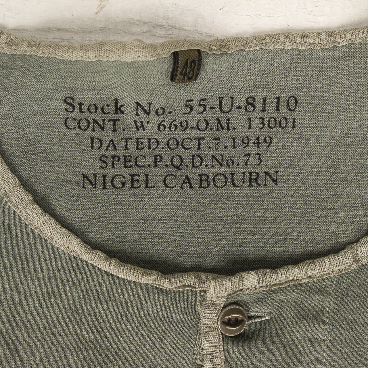 Chemise Henley des années 50, teinture pigmentaire vert foncé