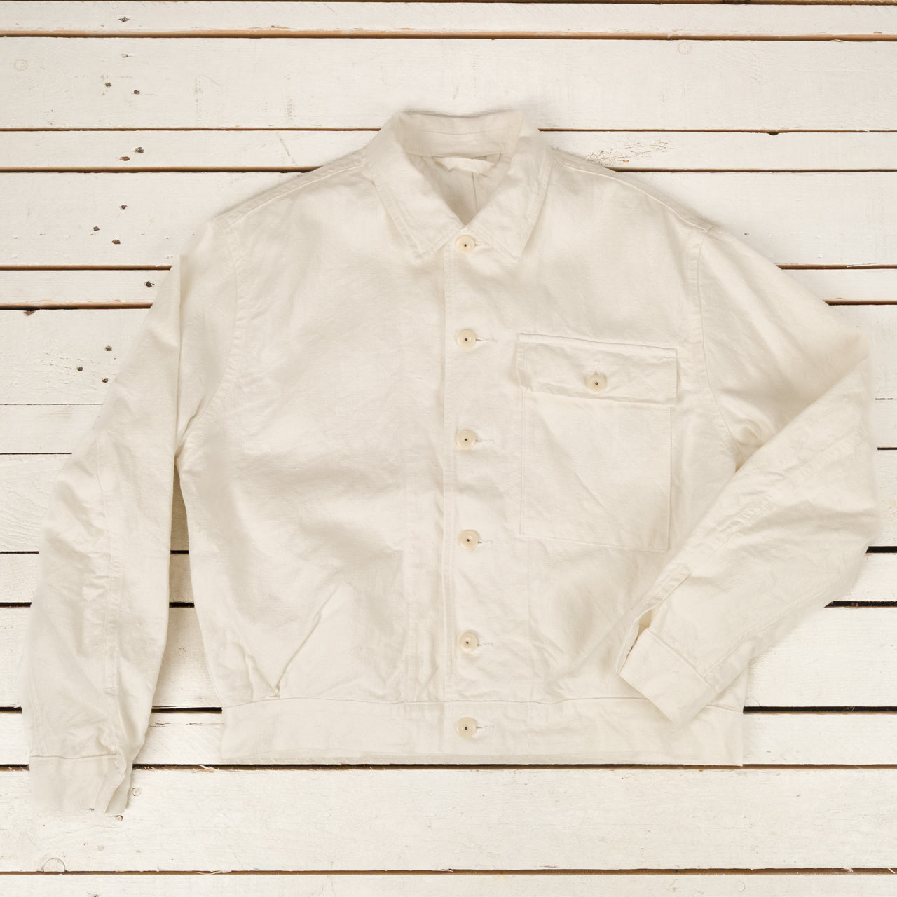 French Work Jacket Hemp Canvas Off-White