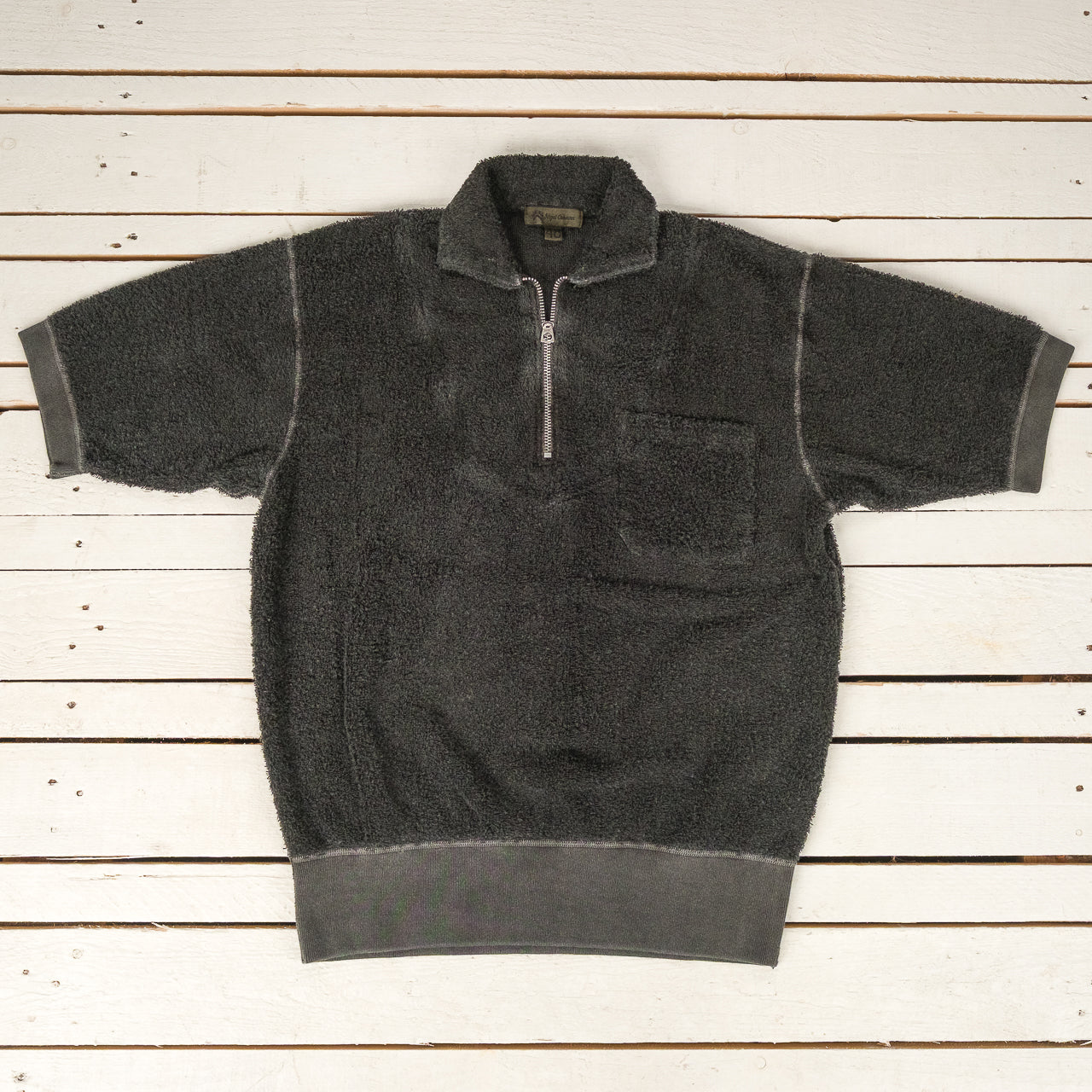 Zip Up Short Sleeve Shirt Pile Charcoal Grey