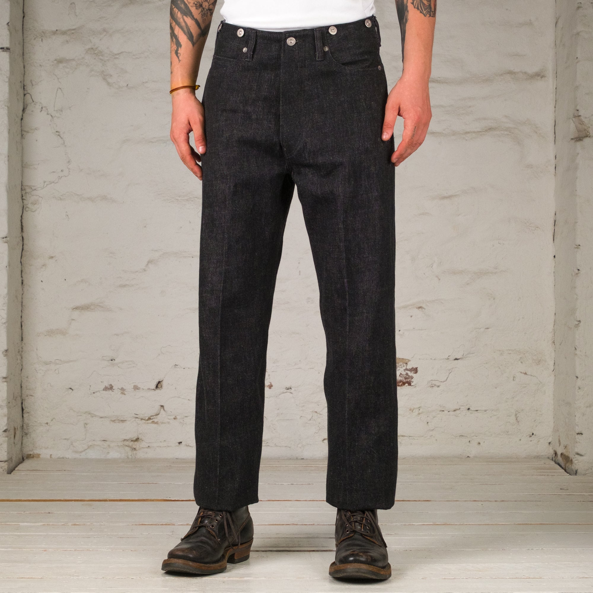 Beltless Waist Jeans Trousers "990" Black