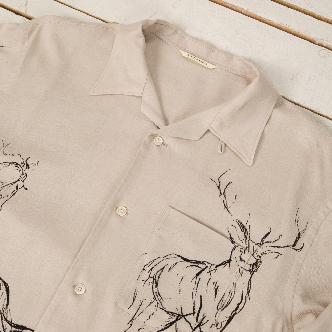 Printed Open Collar Shirt Animal Drawing Ivory