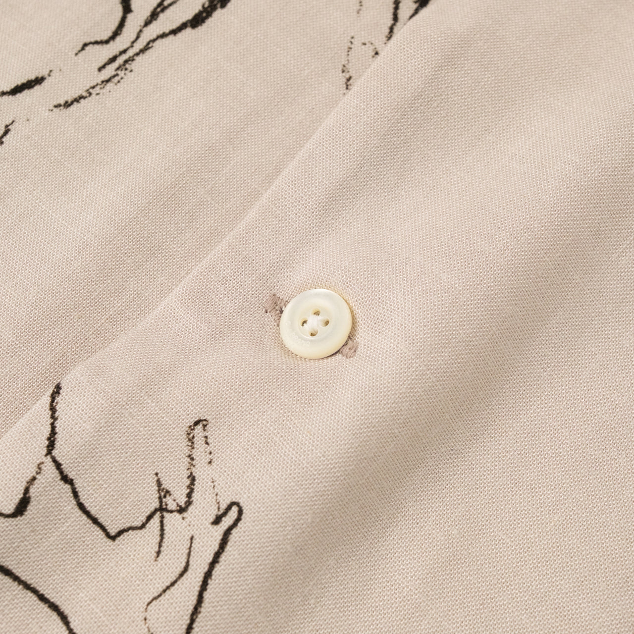 Printed Open Collar Shirt Animal Drawing Ivory