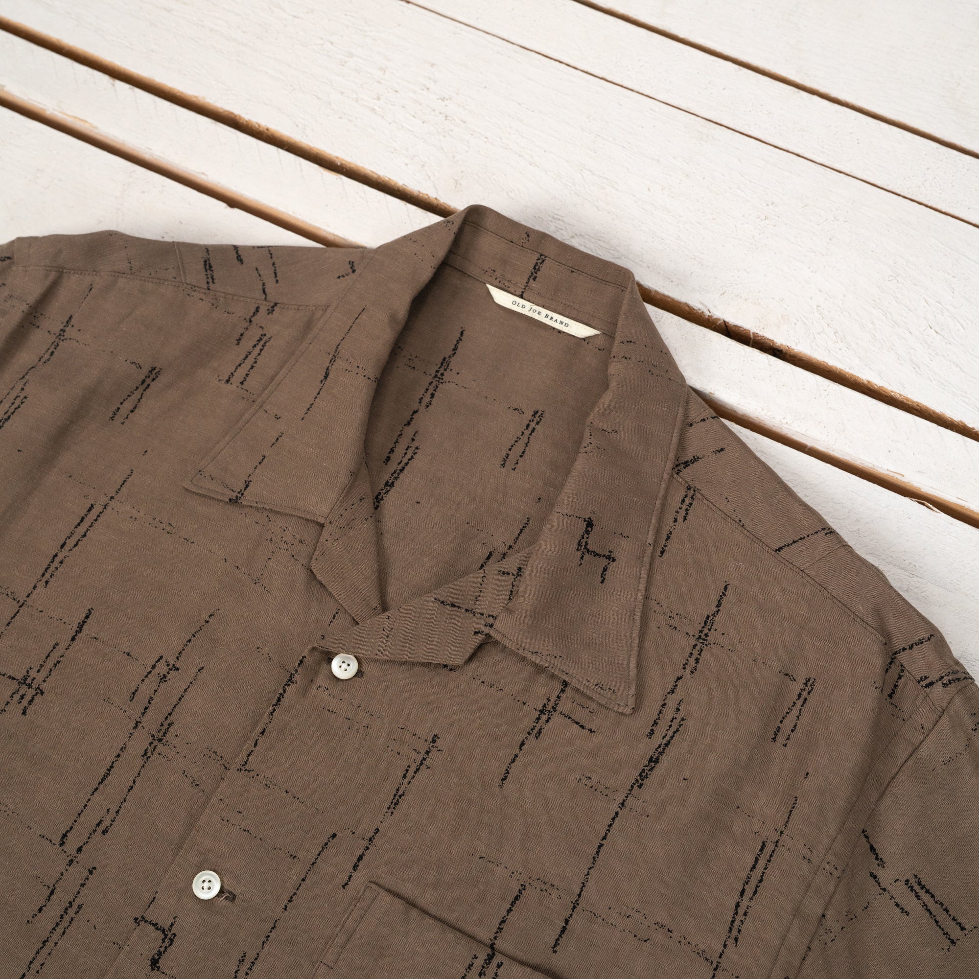 Printed Open Collar Short-Sleeve Shirt Kasuri