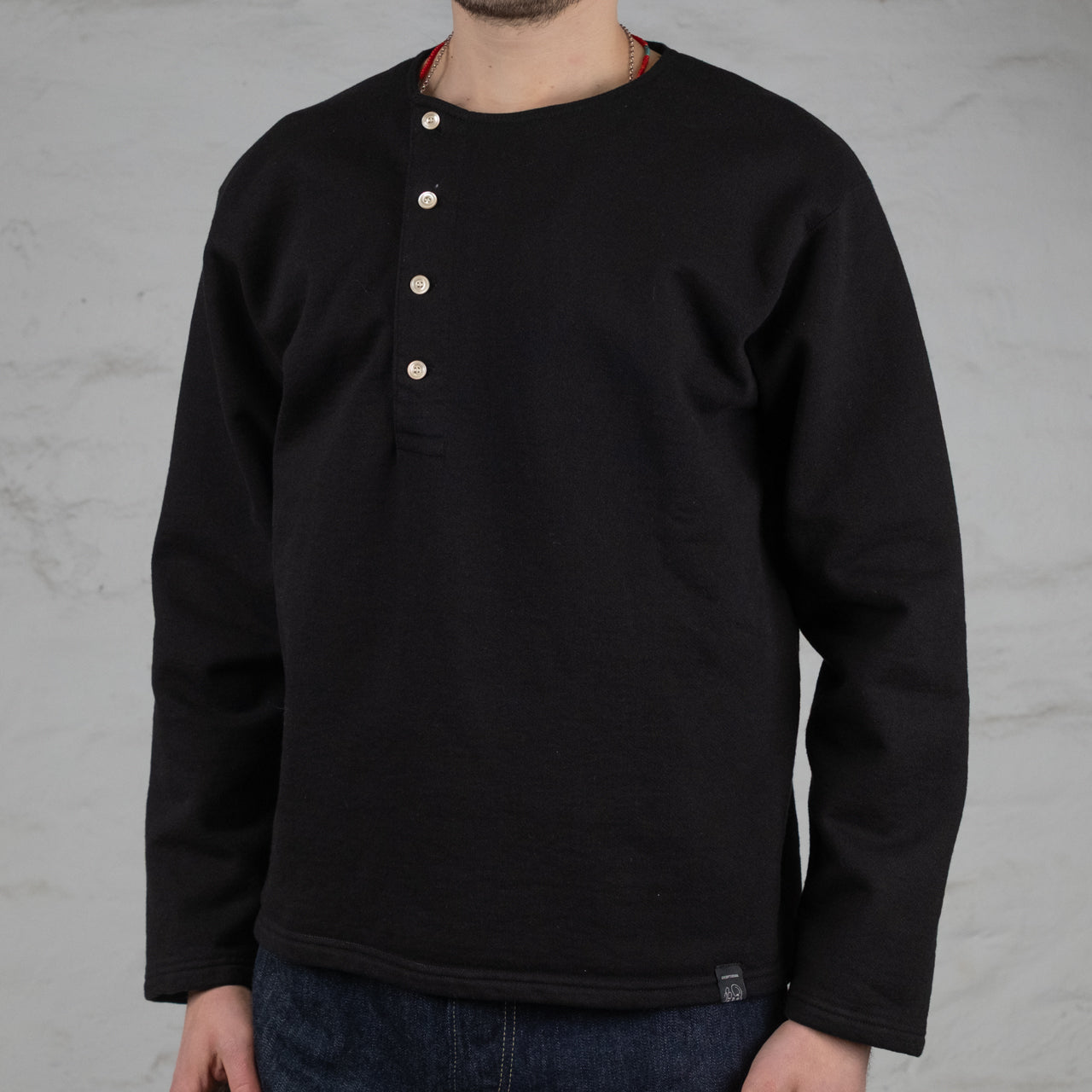 Henley Sweatshirt Schwarz