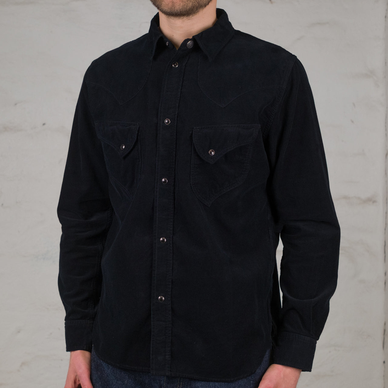 Indigo Corduroy Western Shirt Overdyed Black