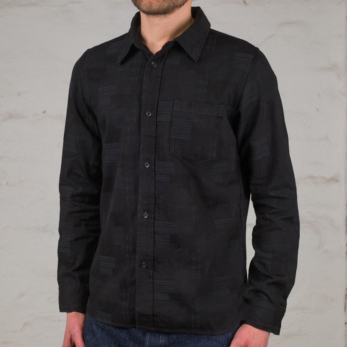Jacquard BORO Patchwork Shirt Double Black