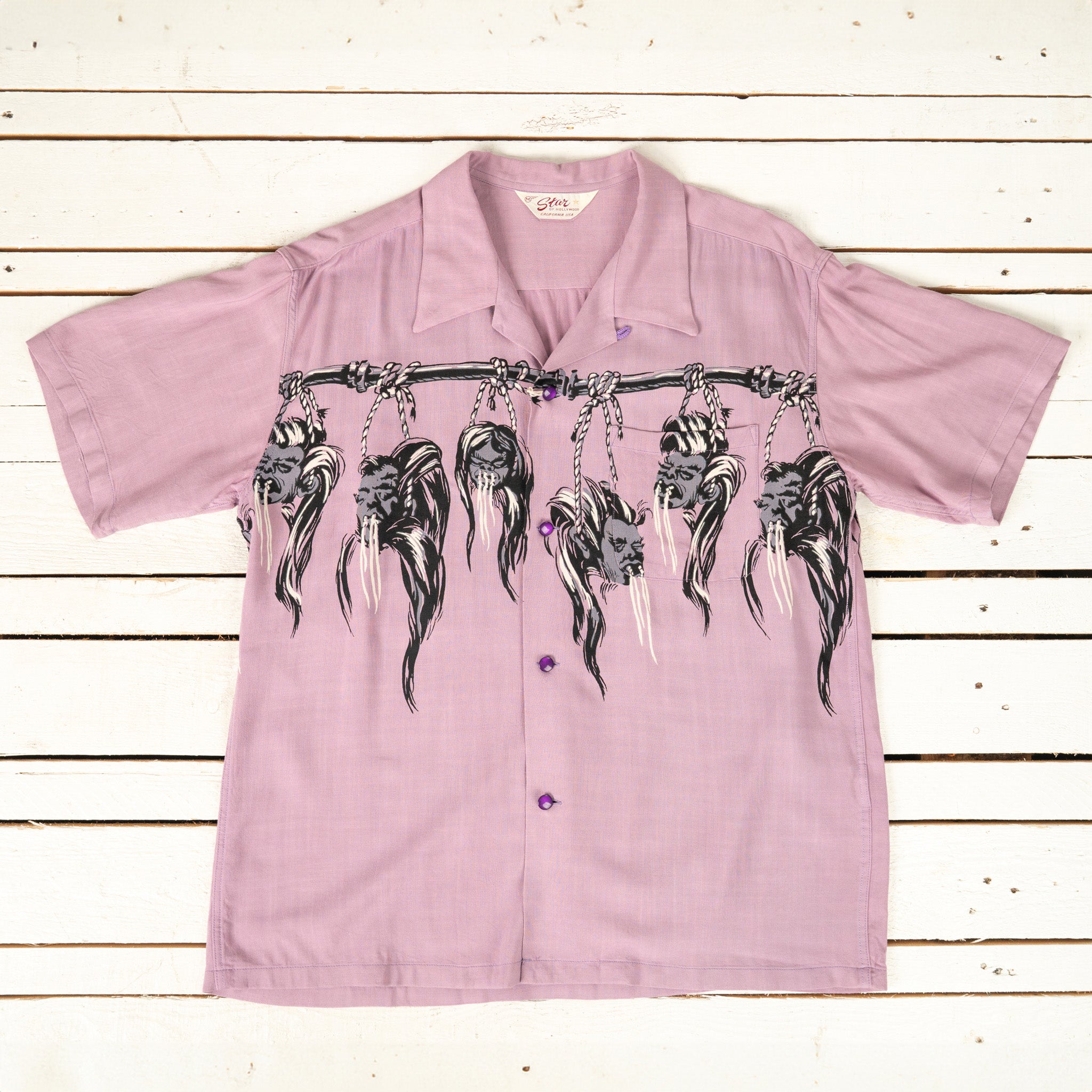 Star of Hollywood "Shrunken Head" Open Shirt Purple