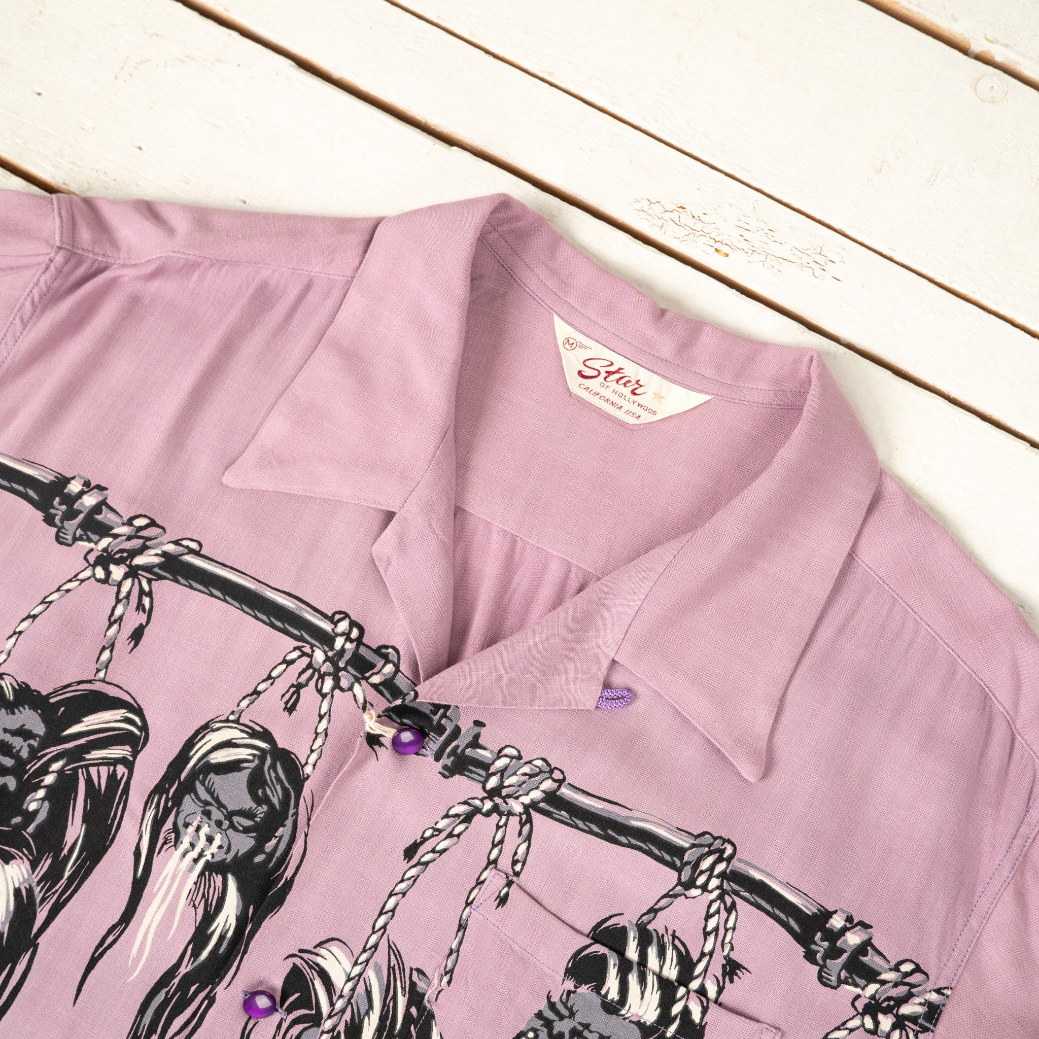 Star of Hollywood "Shrunken Head" Open Shirt Purple