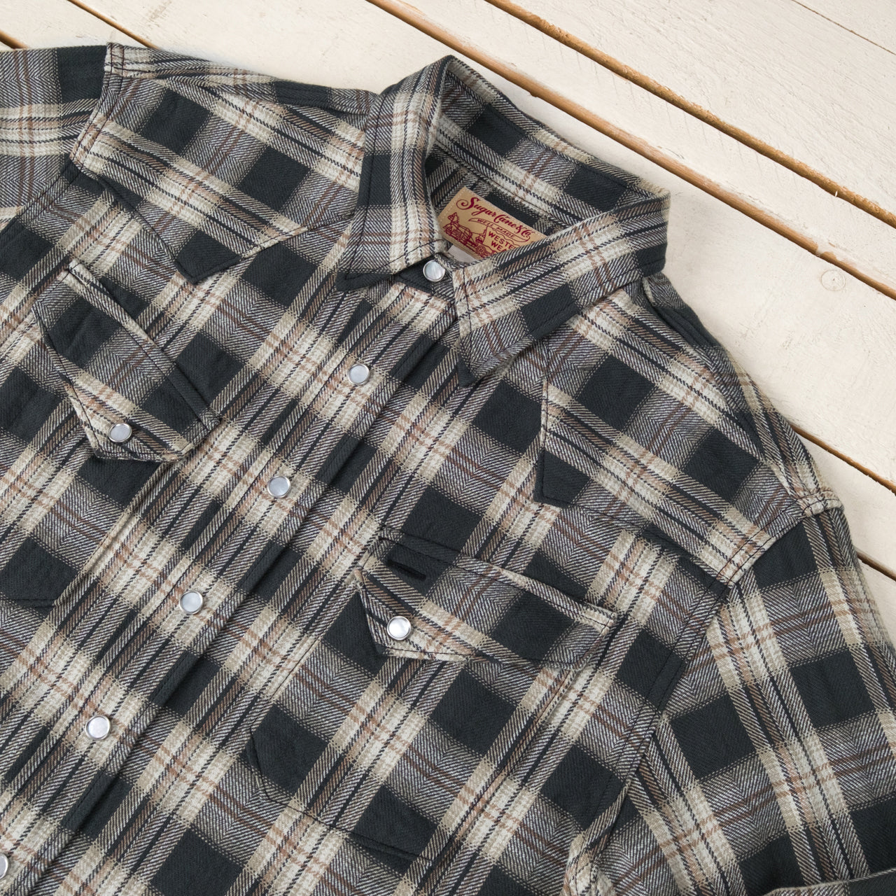 Chemise Western à Carreaux Chevrons Washer Noire