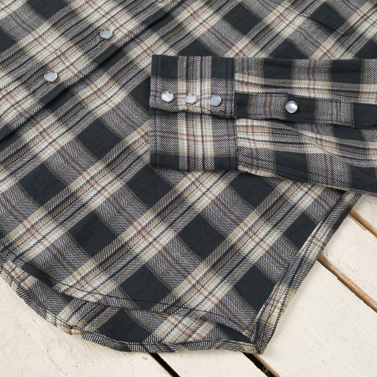 Chemise Western à Carreaux Chevrons Washer Noire