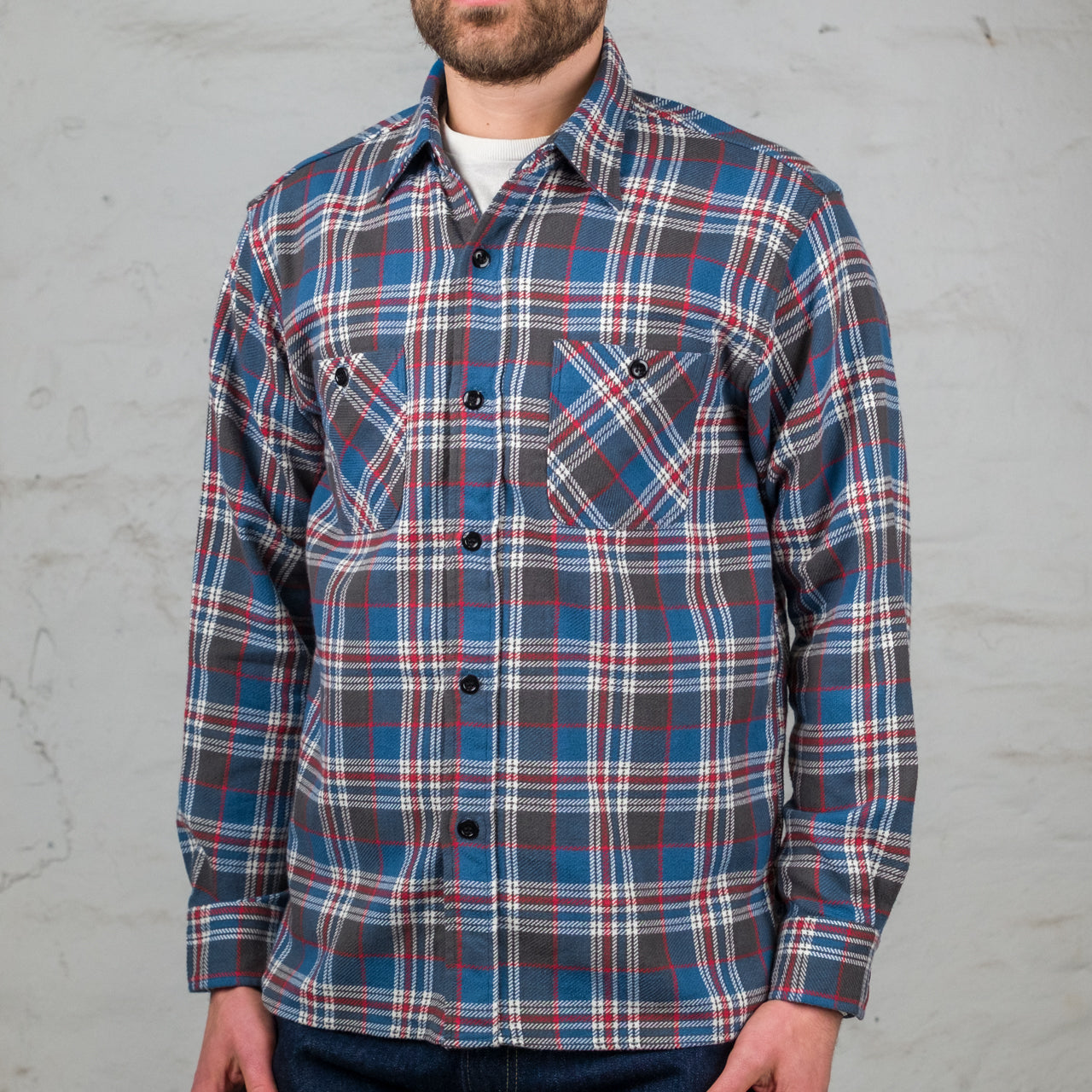 Twill Check Work Shirt Blau