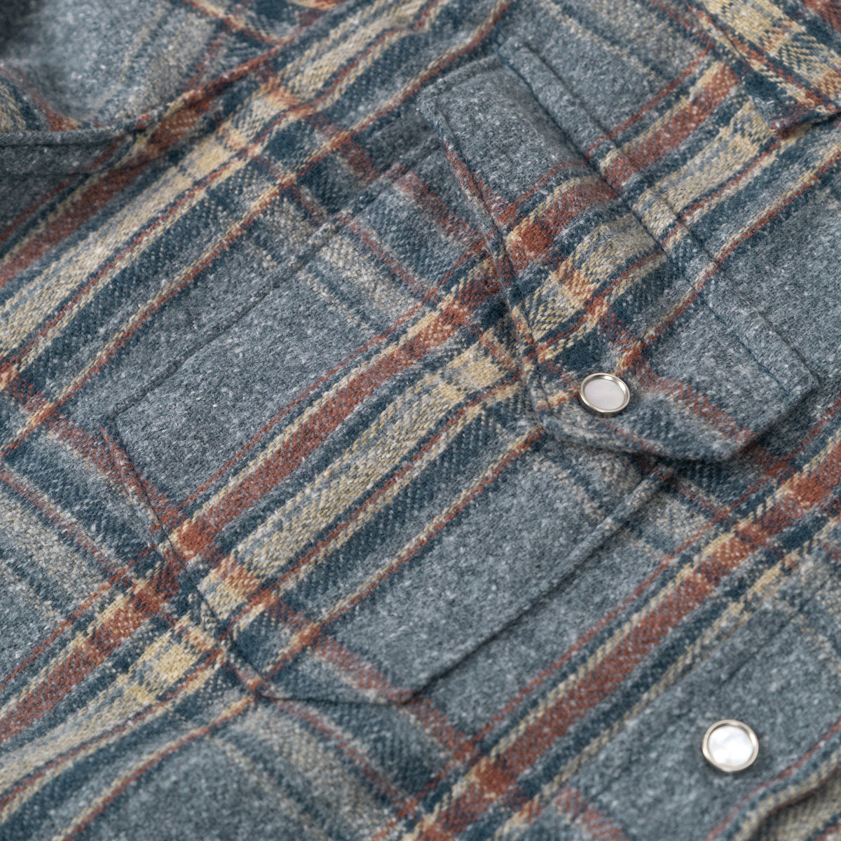 Brushed Herringbone Check Western Shirt Blue