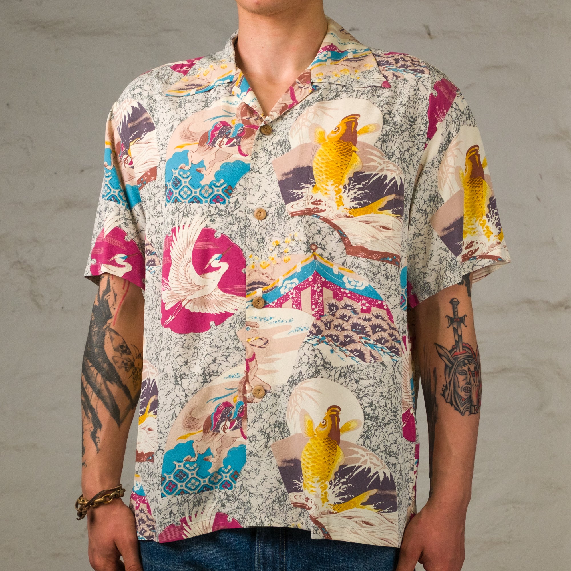 "Japanese Quaint Design" Hawaiihemd Grau