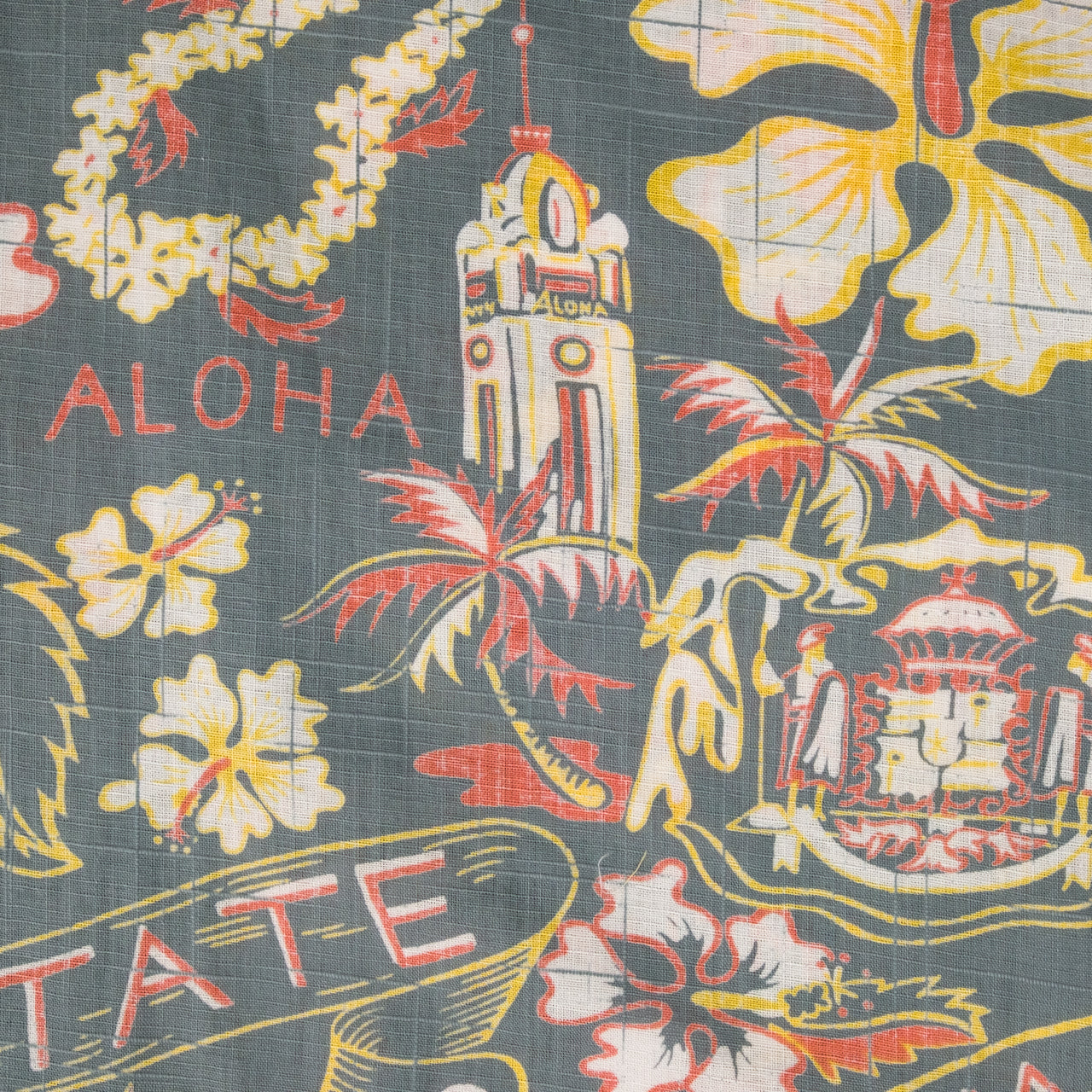Chemise ouverte en coton et lin flammé « State of Hawaii » noir