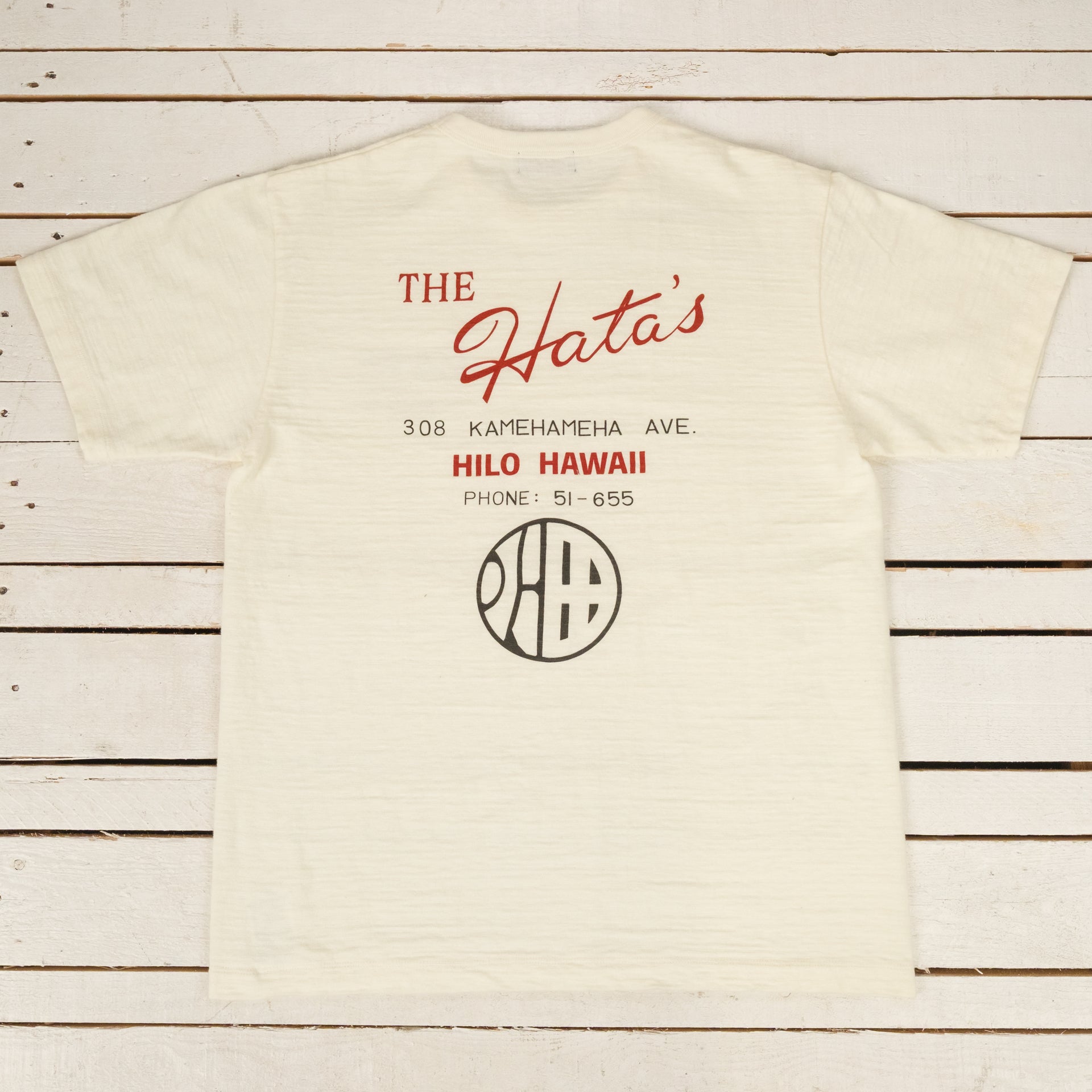"Hata Shoten Logo" Heavy Slub T-Shirt Off-White