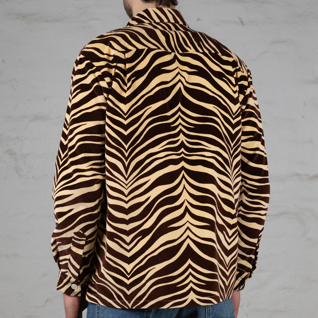 Printed Velor Open Collar Shirt Zebra