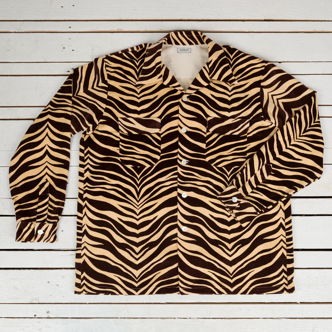 Printed Velor Open Collar Shirt Zebra