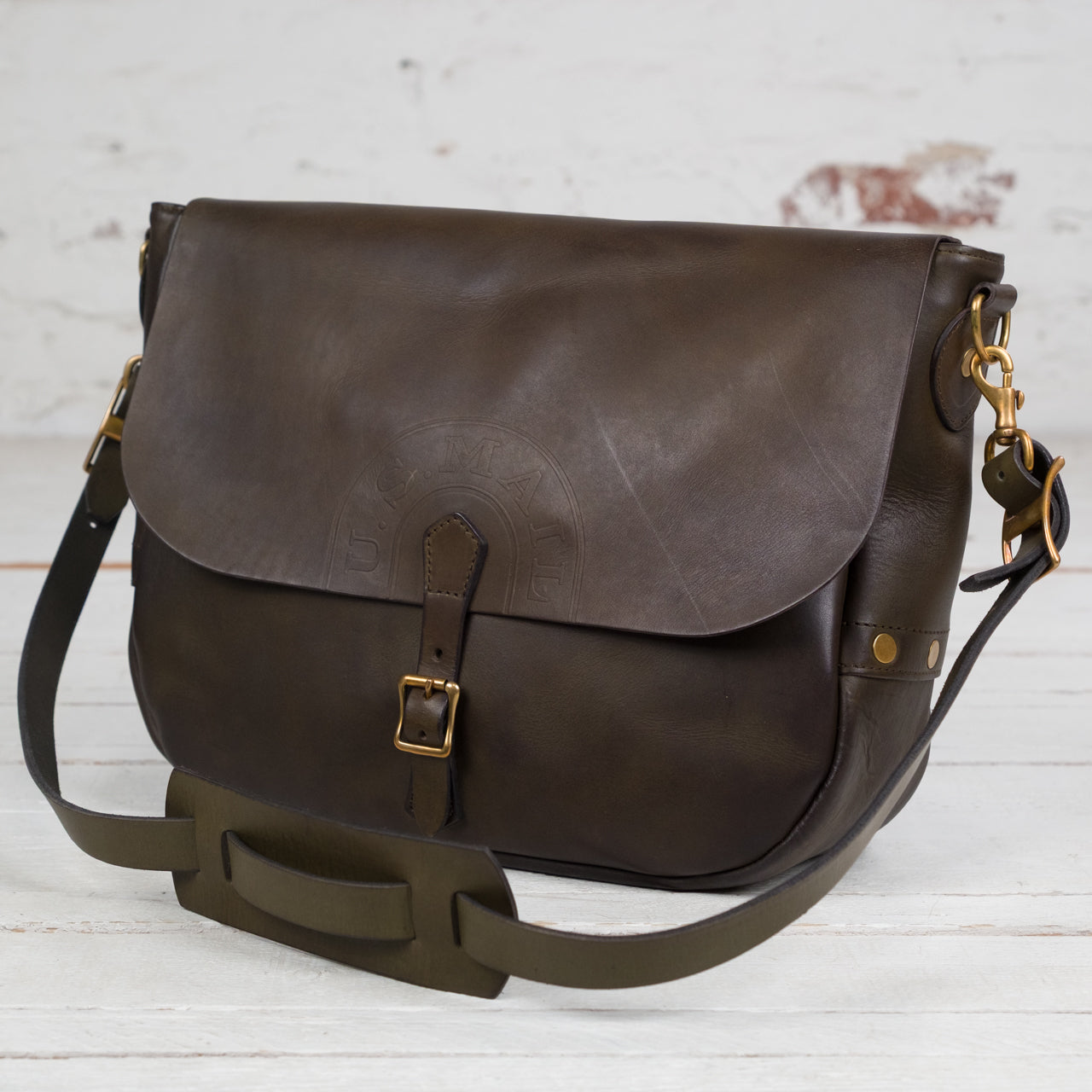 Leather Postman Bag U.S Mail Oliv