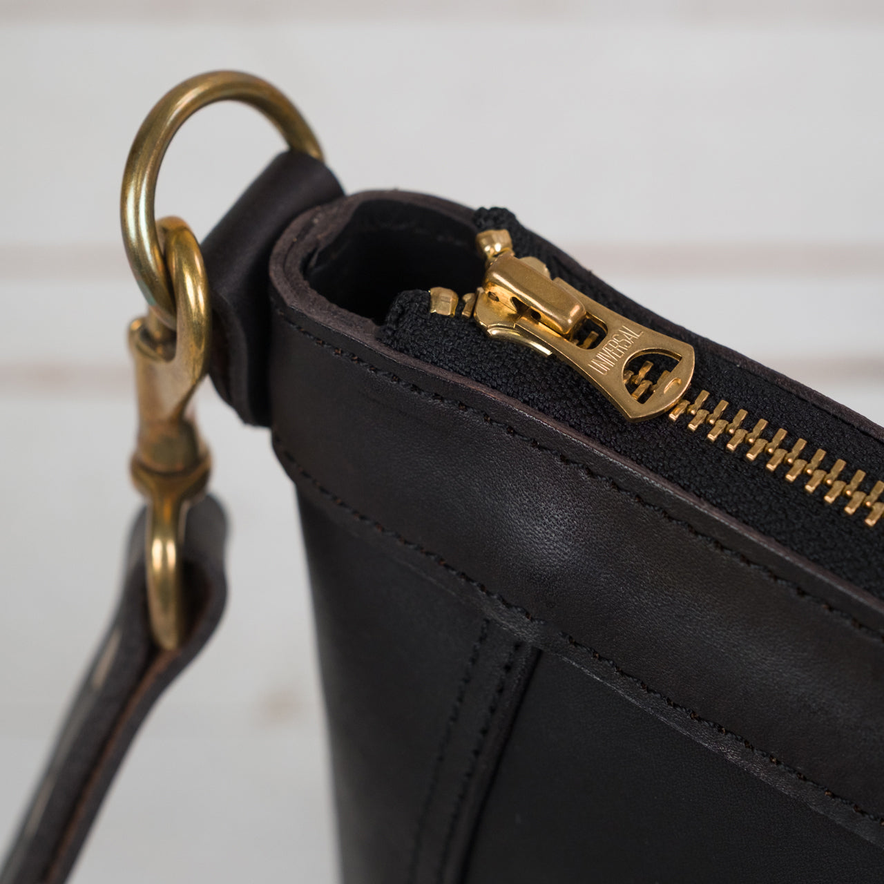 Leather Telephone Shoulder Bag Black