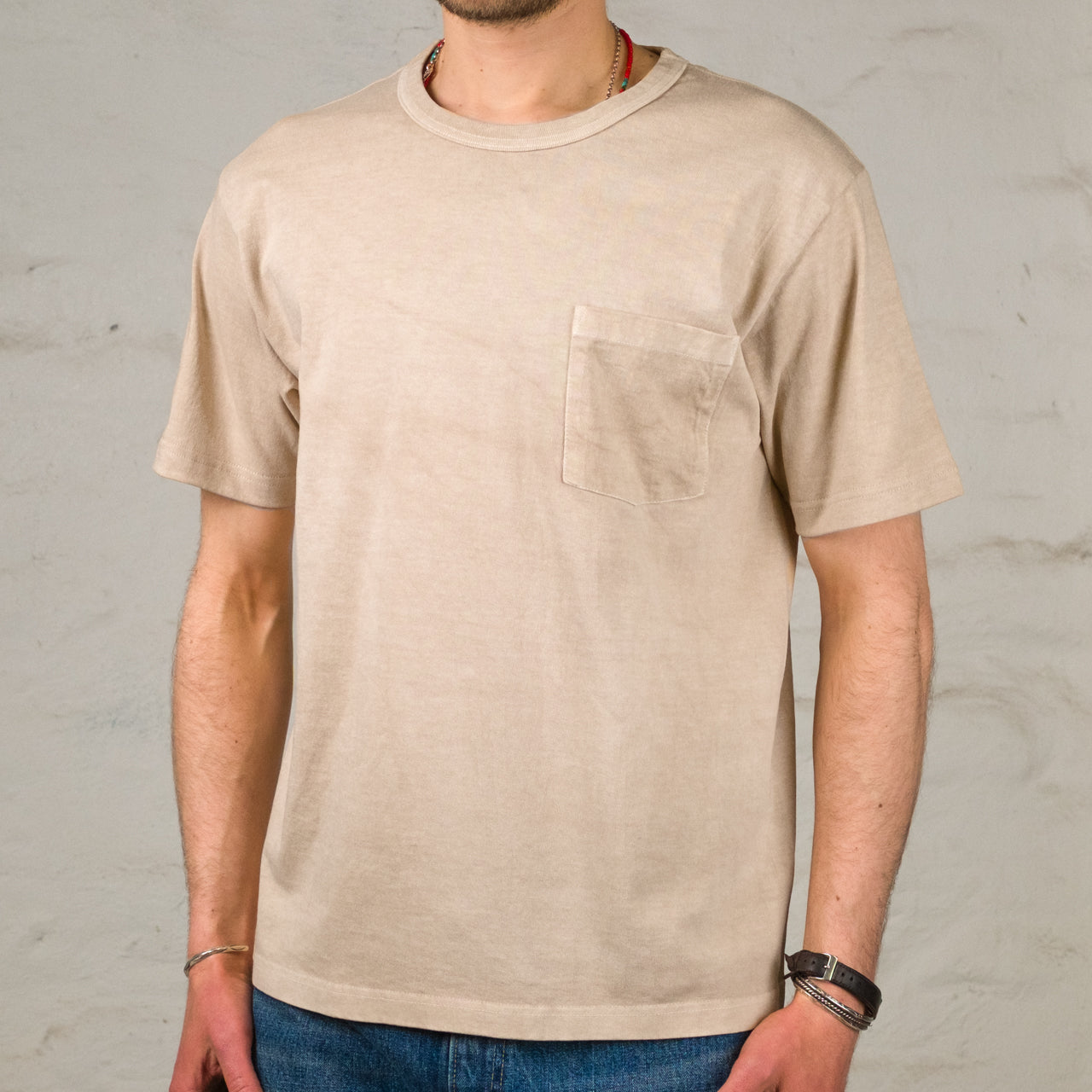 T-shirt Pigment Dye à poche Beige