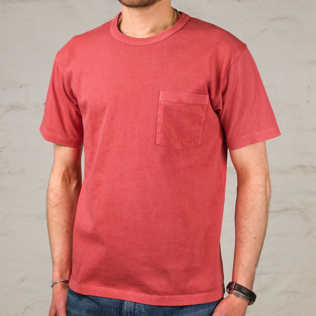 T-shirt à poche teint en pièce Rouge