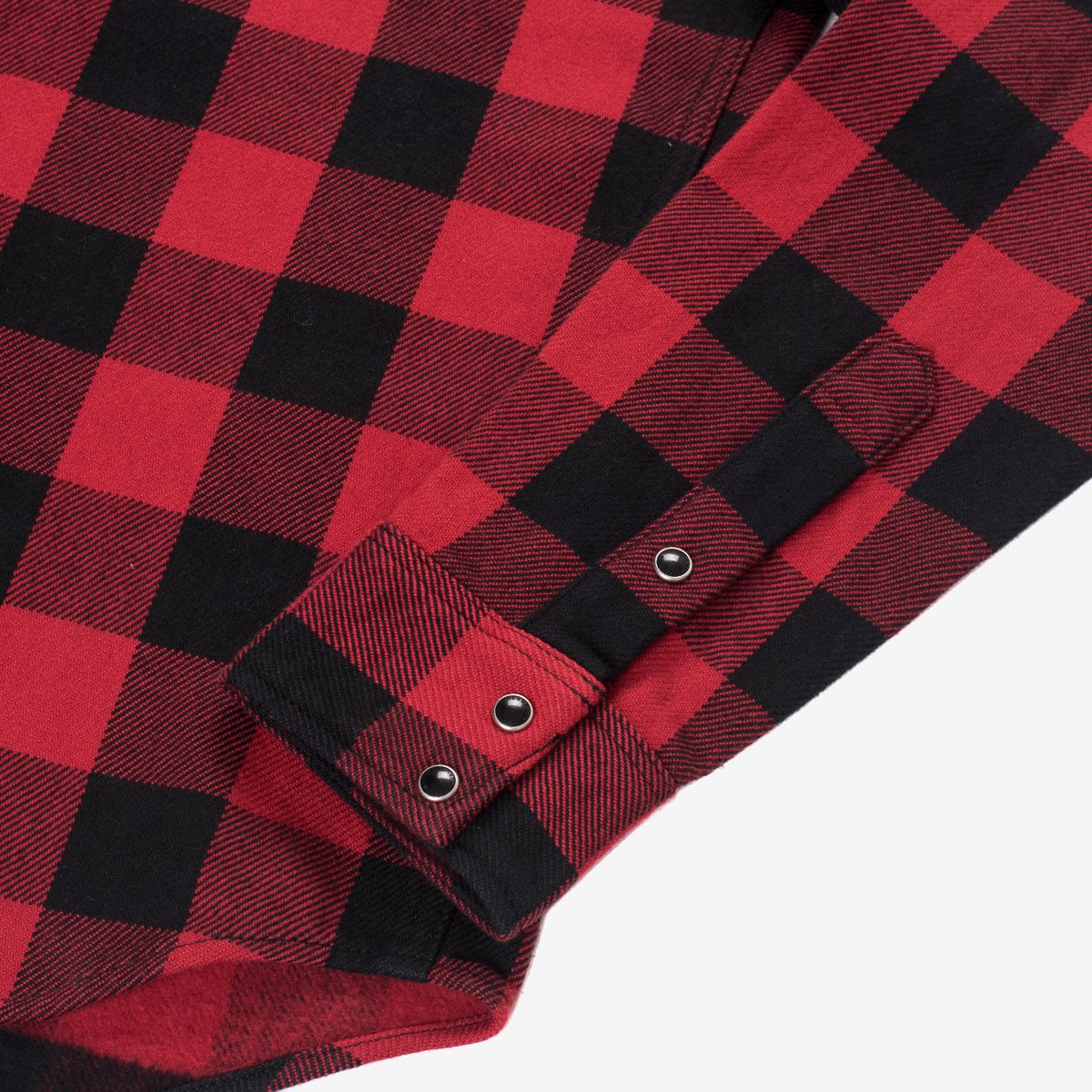 IHSH-232 Heavy Flannel Buffalo Check Western Shirt Red