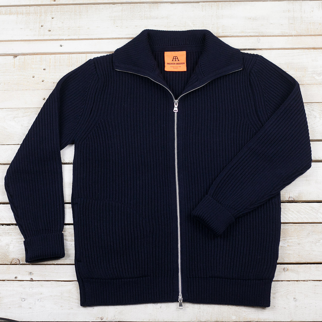 Andersen-Andersen Navy Full-Zip mit Taschen Navy, Vorderansicht flach liegend