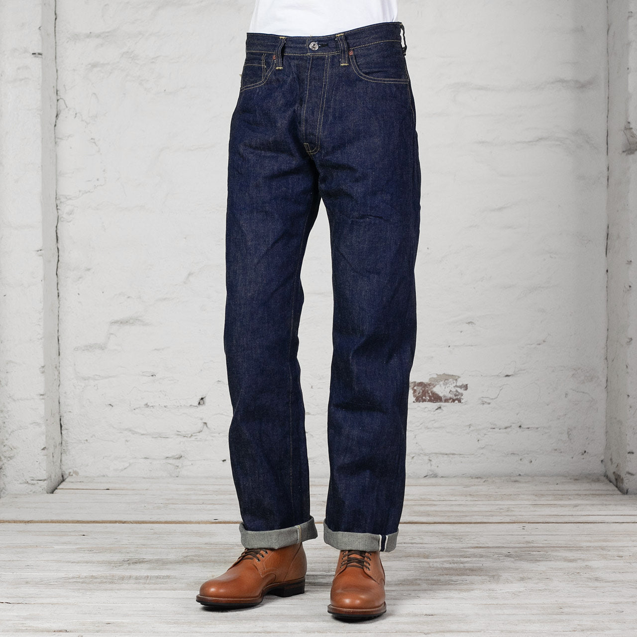 BR43041 WWII Blue Denim Waist Overalls Indigo