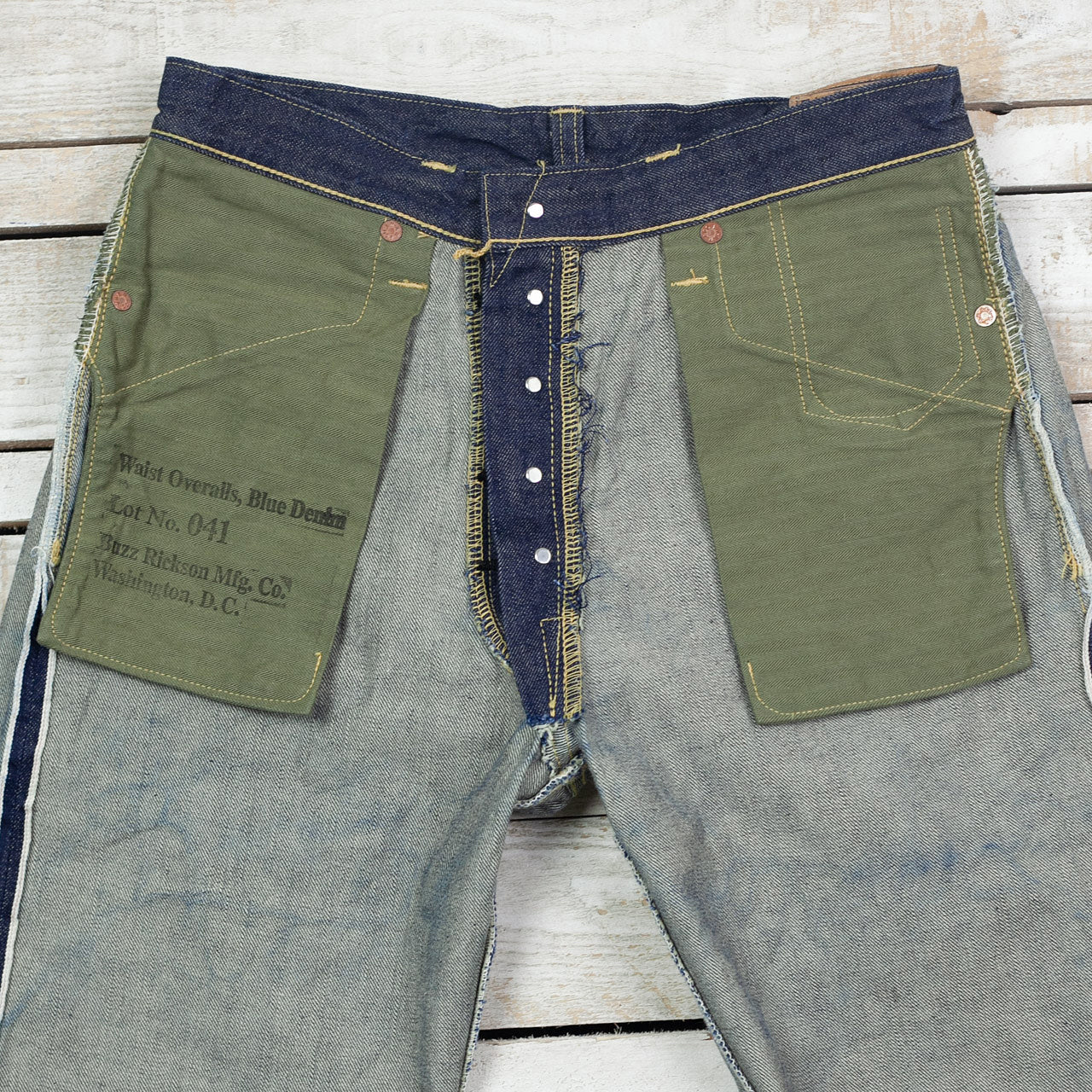 BR43041 WWII Blue Denim Waist Overalls Indigo