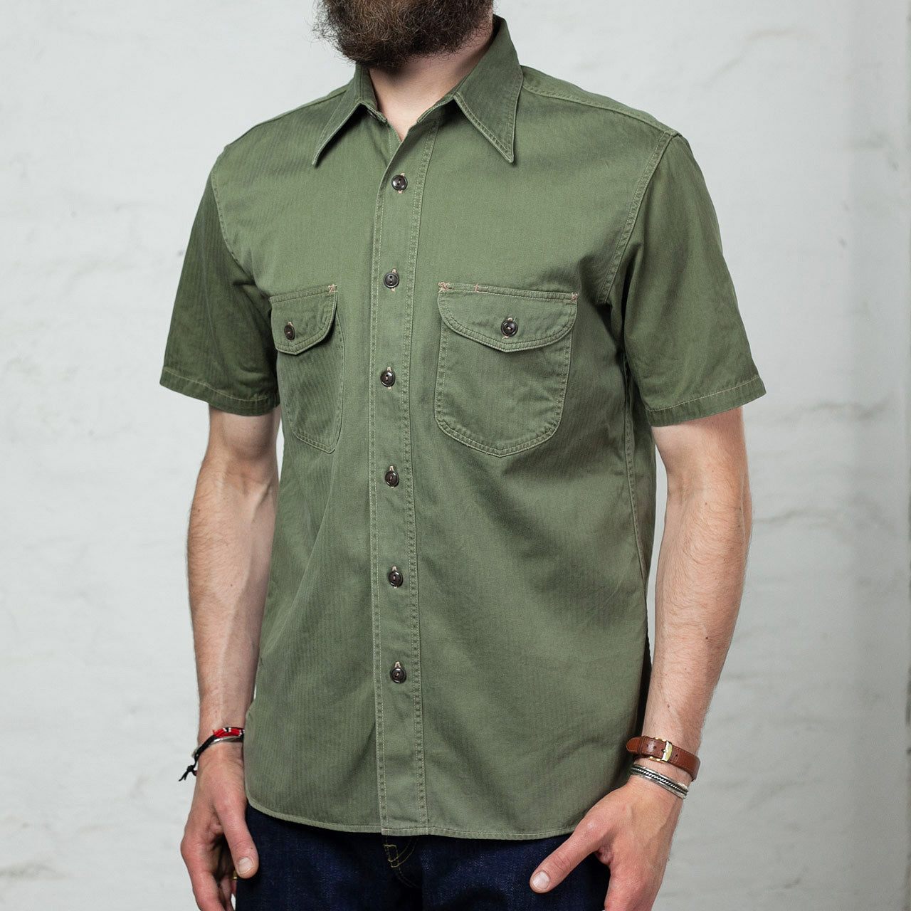 BR38401 Kurzarm HBT Work Shirt Oliv