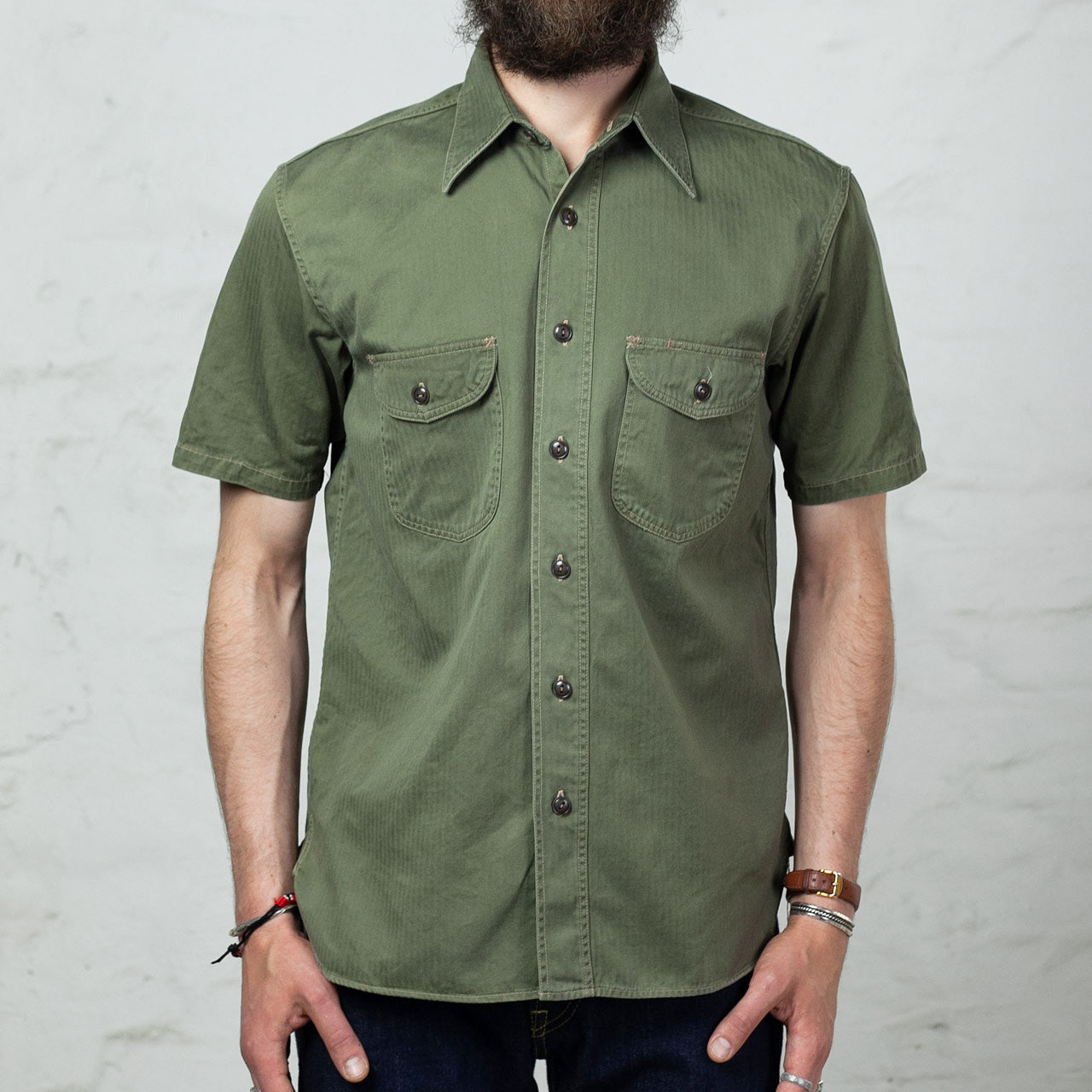 BR38401 Kurzarm HBT Work Shirt Oliv