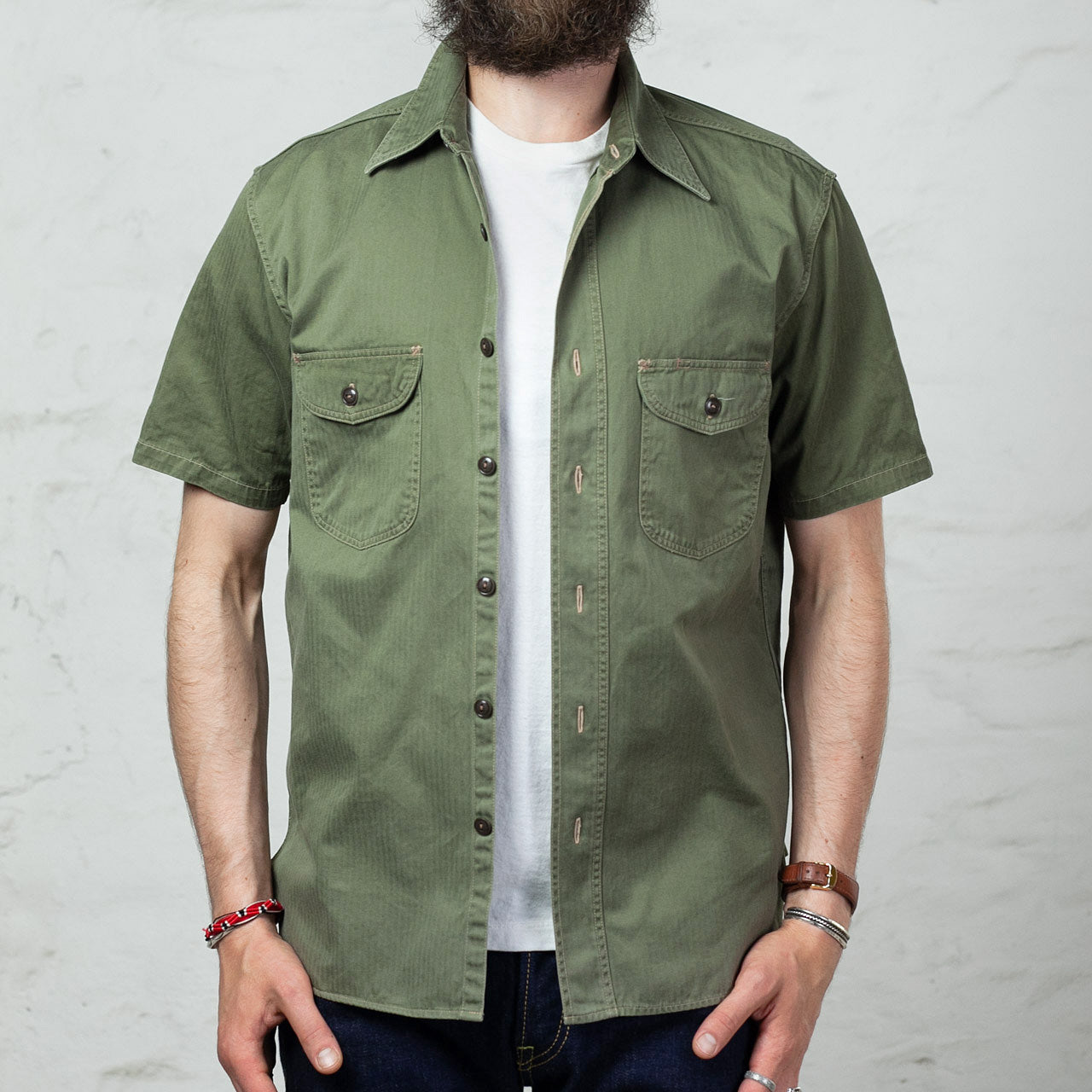 BR38401 Kurzarm HBT Work Shirt Oliv