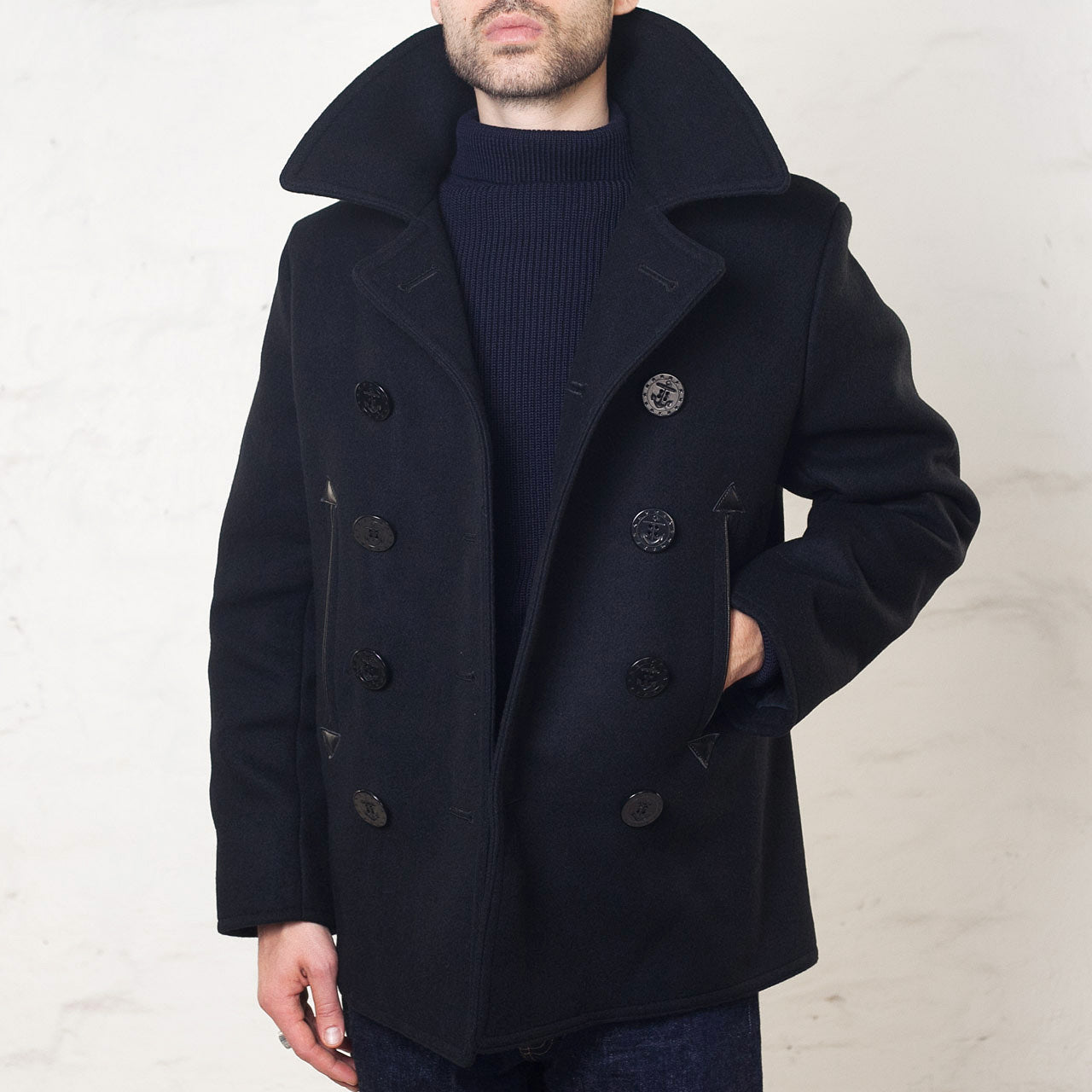 William Gibson US Navy Pea Coat Schwarz