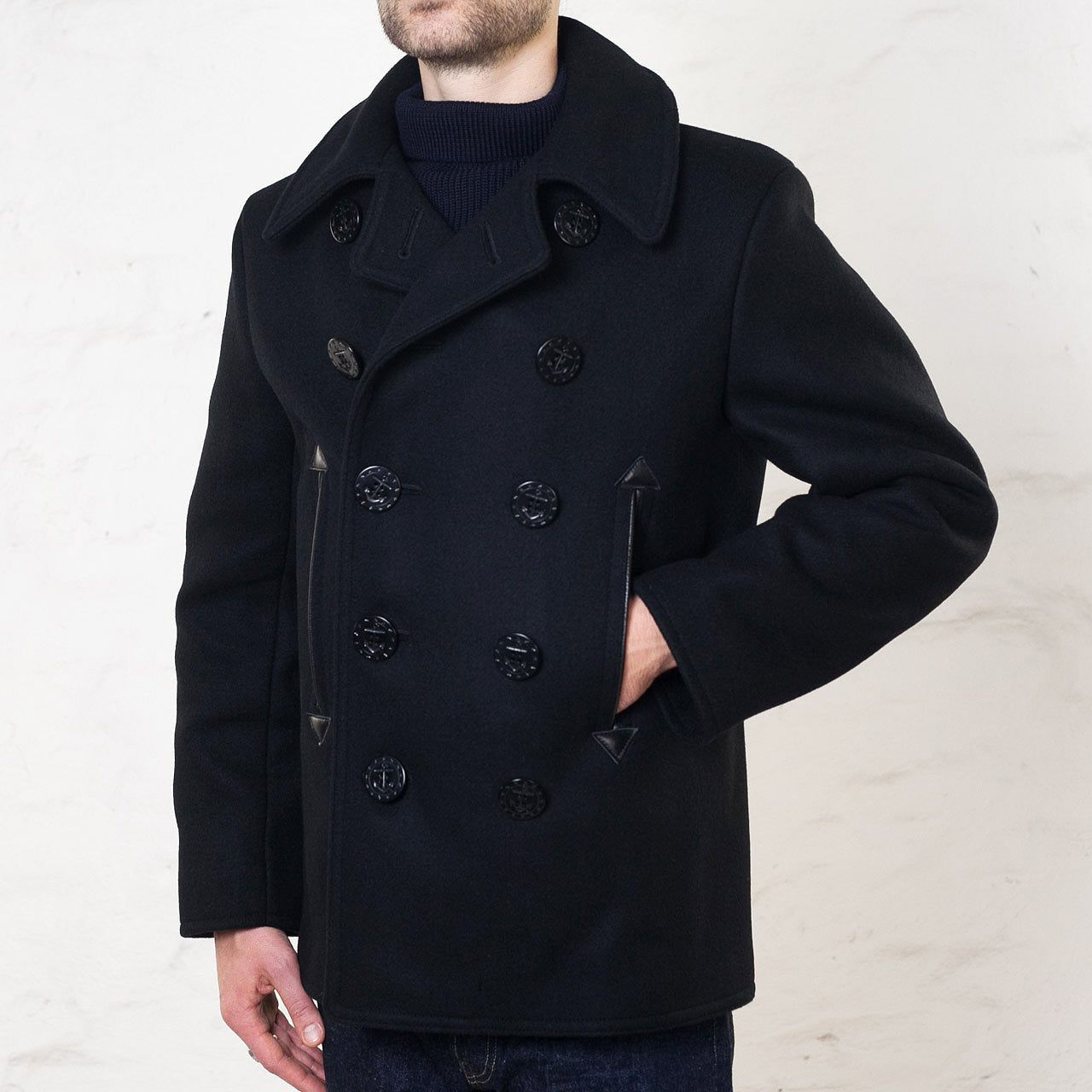 William Gibson US Navy Pea Coat Schwarz