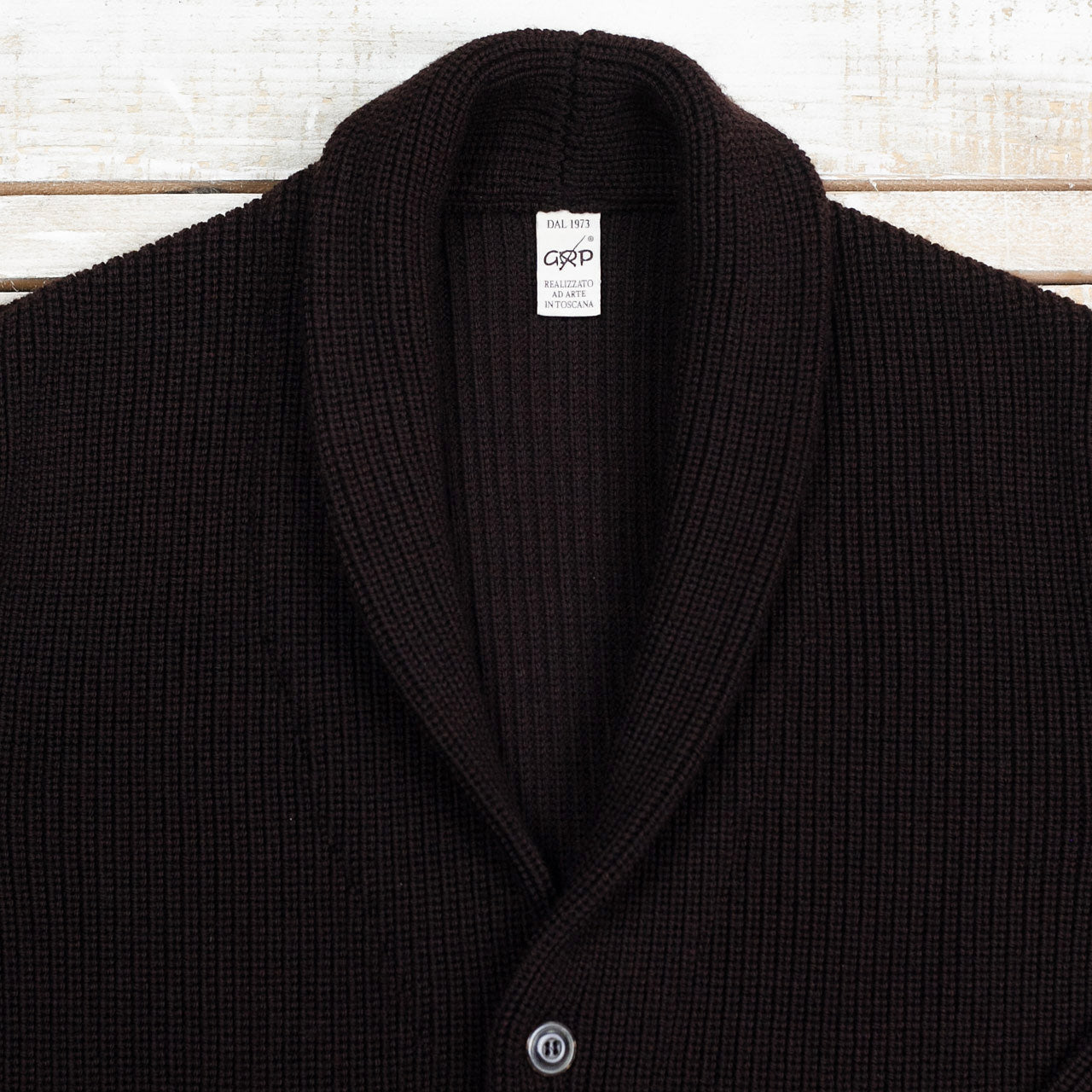 Shawl Collar Cardigan Merino Knit Braun