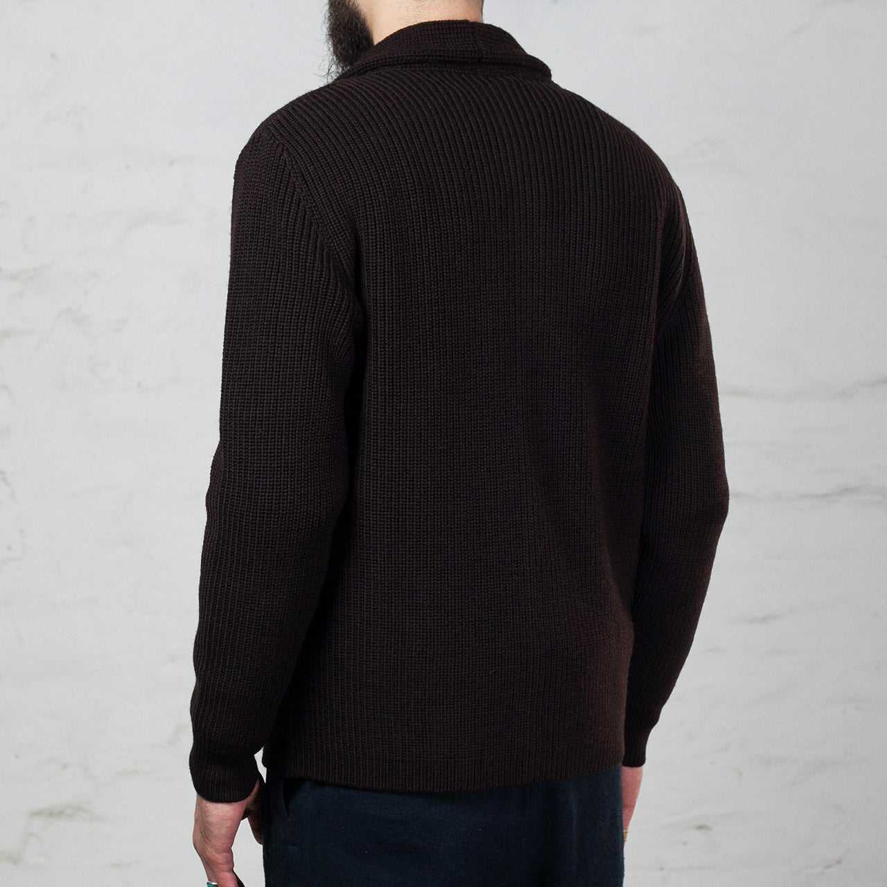 Shawl Collar Cardigan Merino Knit Braun