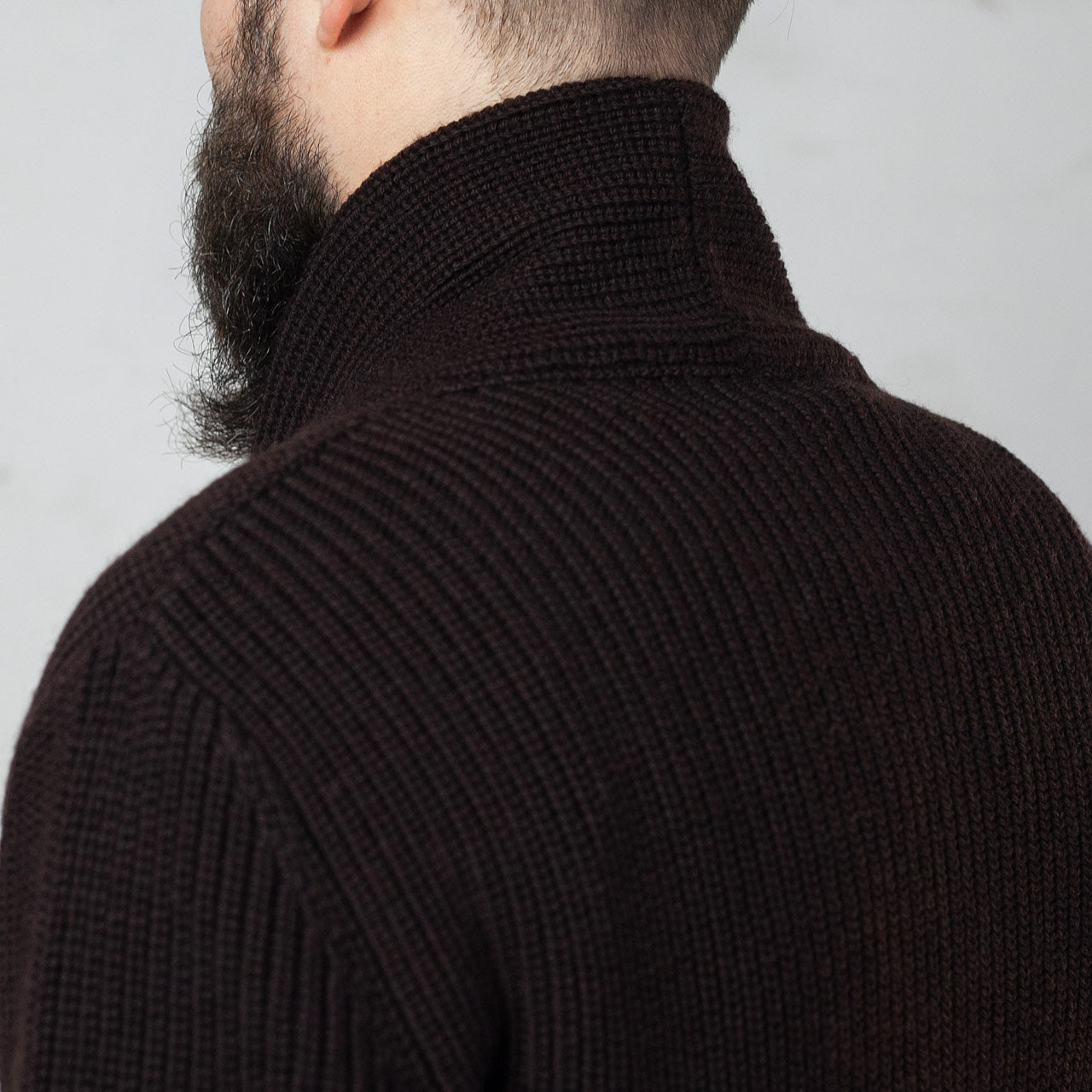 Shawl Collar Cardigan Merino Knit Braun