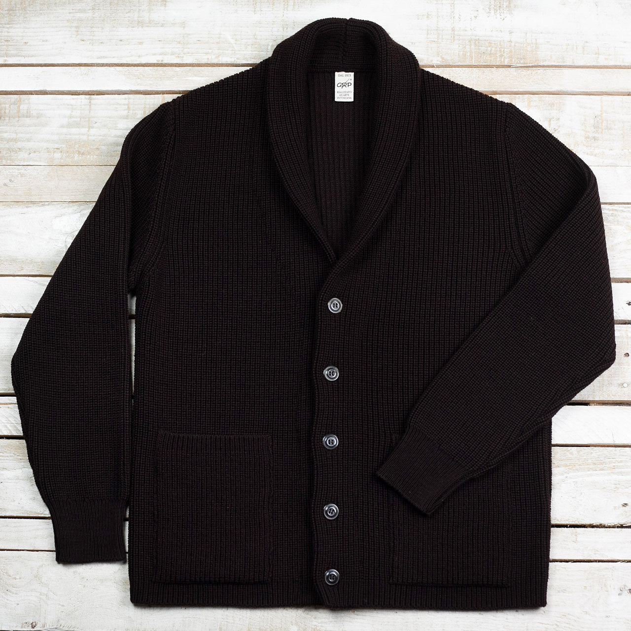 Shawl Collar Cardigan Merino Knit Braun